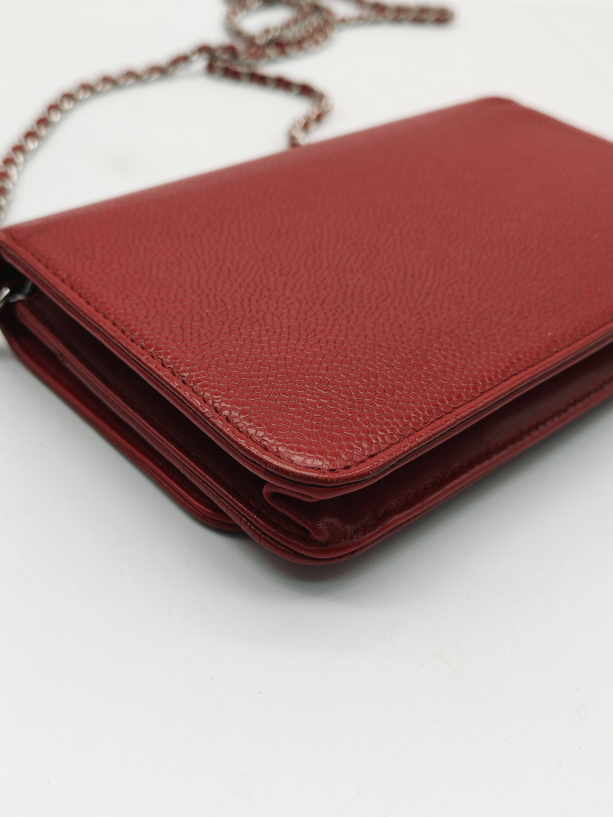 Chanel Timeless CC Wallet on Chain in Red Caviar Leather and Silver Hardware Series 18