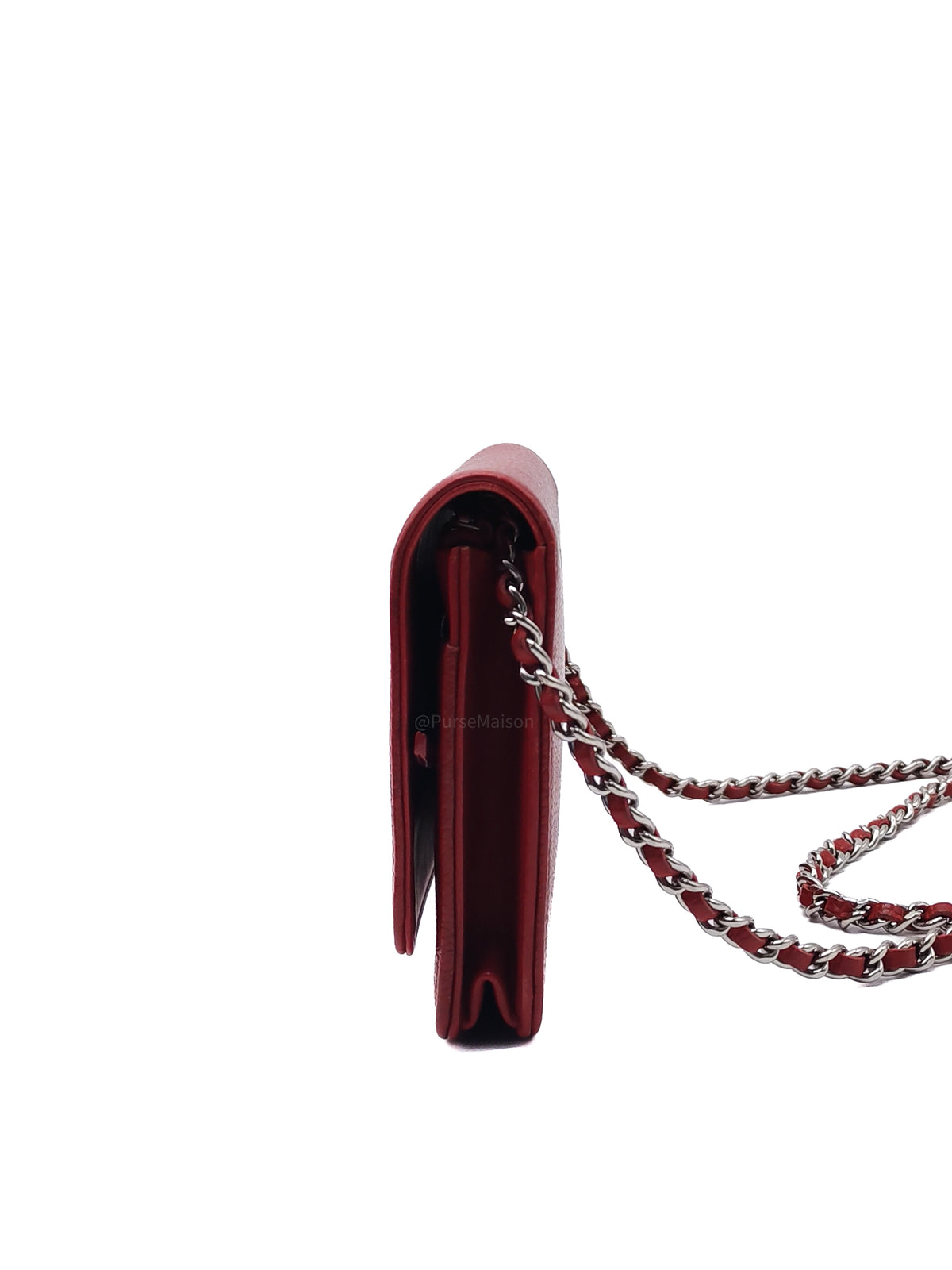Chanel Timeless CC Wallet on Chain in Red Caviar Leather and Silver Hardware Series 18