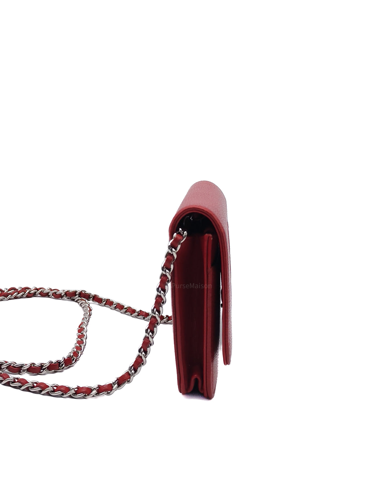 Chanel Timeless CC Wallet on Chain in Red Caviar Leather and Silver Hardware Series 18