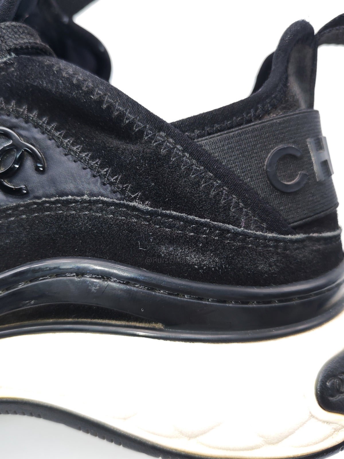 Chanel Velvet Calfskin Mixed Fibers CC Running Sneakers Size 37.5 EU (23.5 cm)