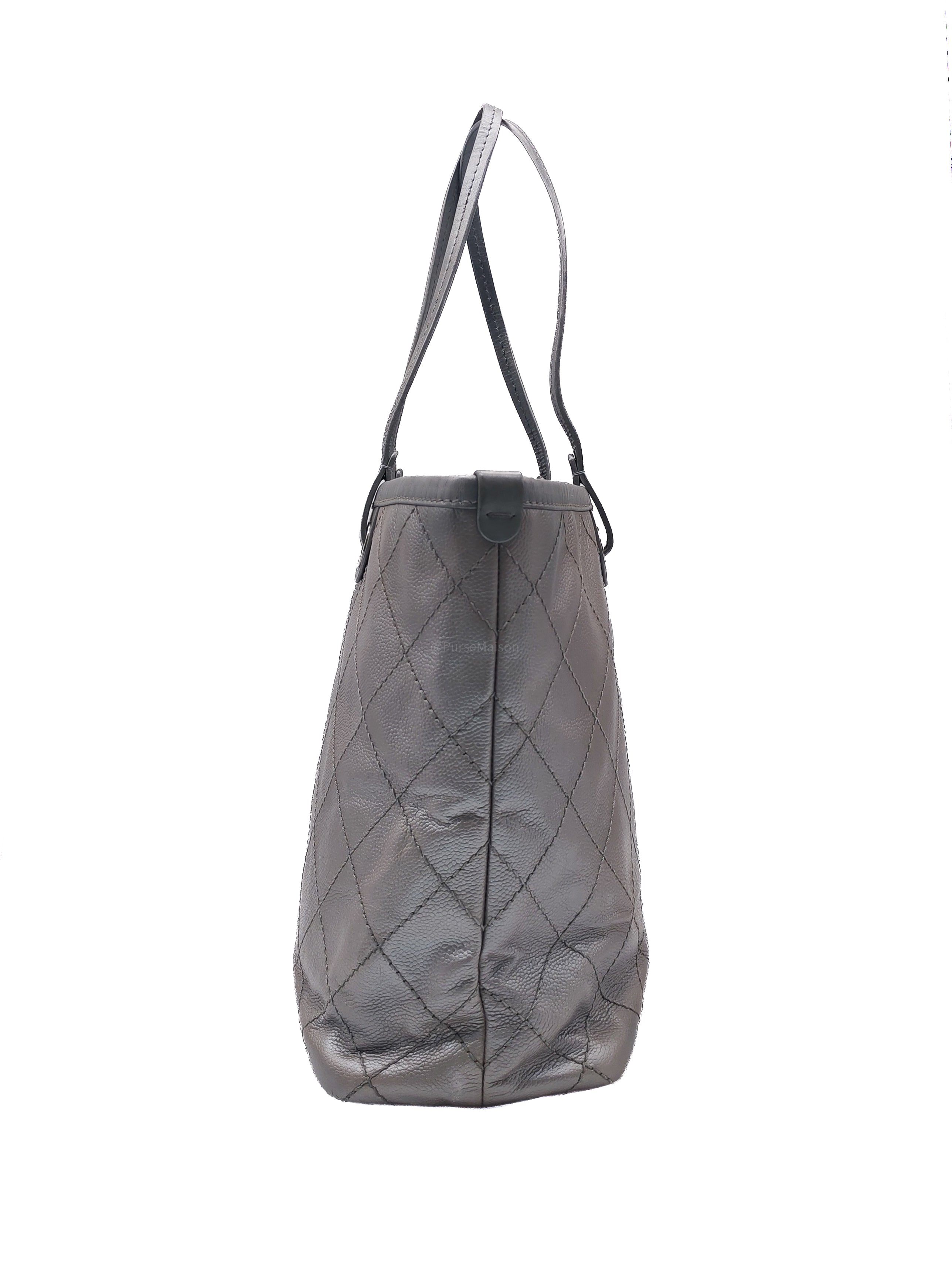 Chanel Shopping Fever Tote Bag in Silver Metallic Caviar Leather and Silver Hardware Series 20