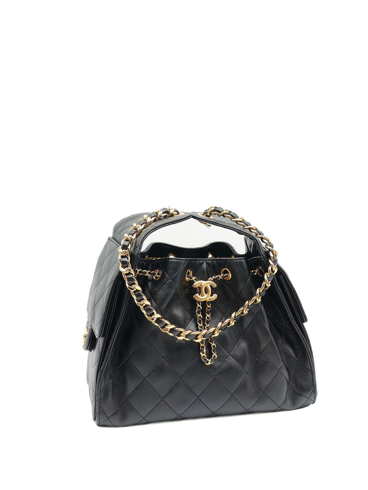 Chanel 25 Hobo Bag Small in Black Caviar Leather Shiny Gold Hardware Microchip (XX****28)