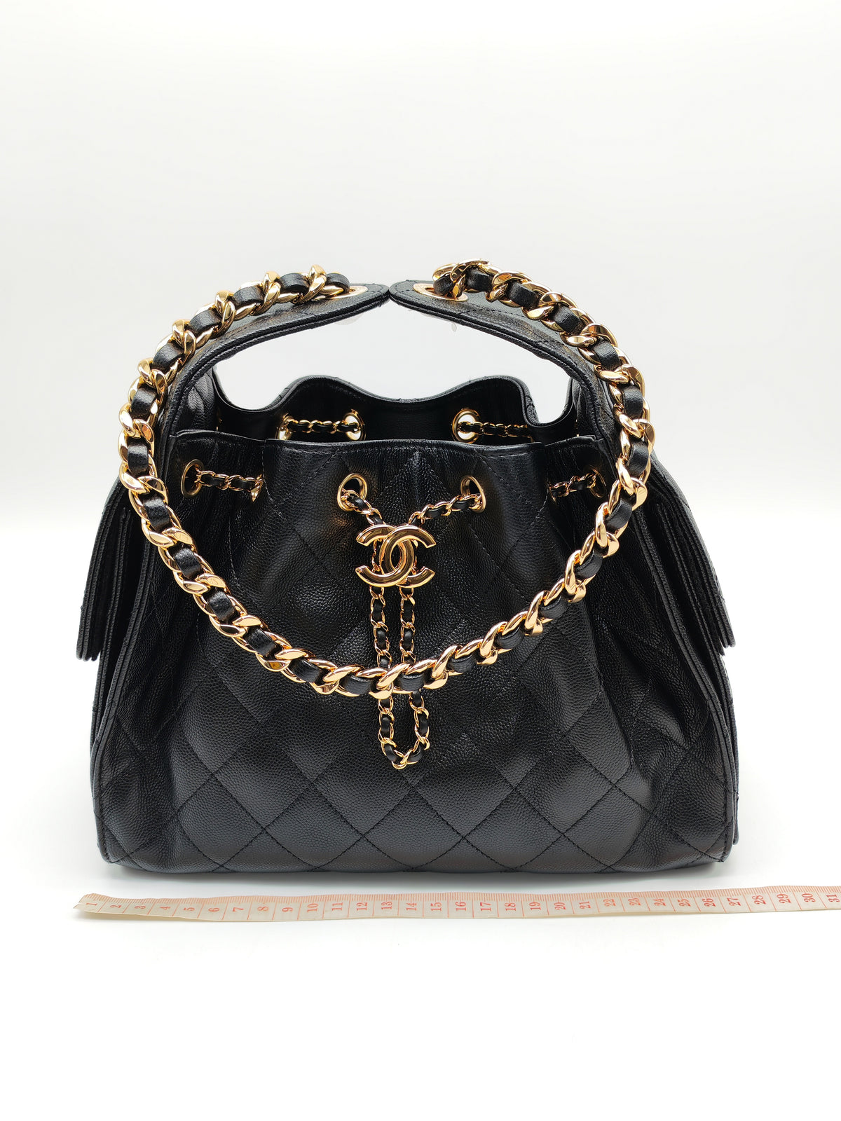 Chanel 25 Hobo Bag Small in Black Caviar Leather Shiny Gold Hardware Microchip (XX****28)