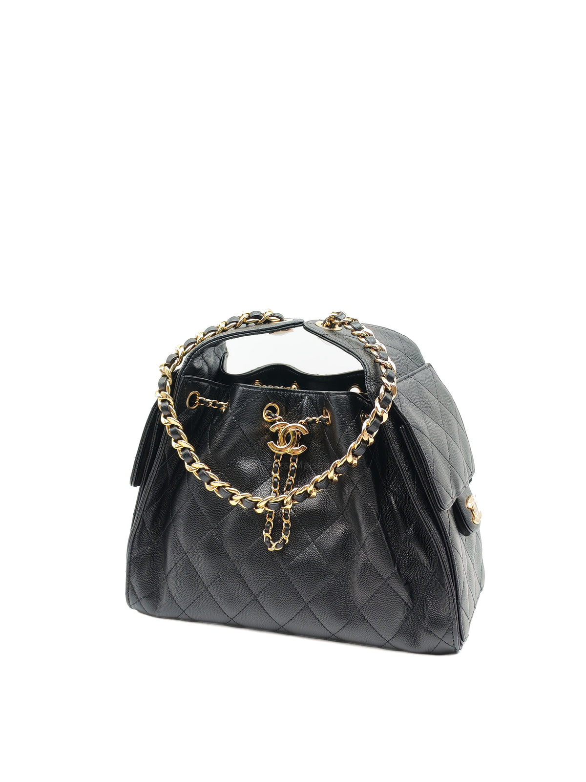 Chanel 25 Hobo Bag Small in Black Caviar Leather Shiny Gold Hardware Microchip (XX****28)