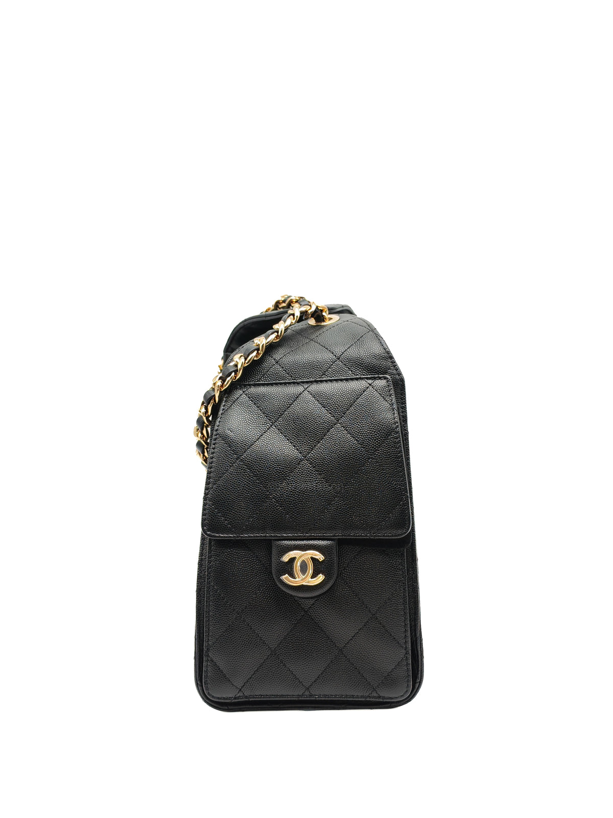 Chanel 25 Hobo Bag Small in Black Caviar Leather Shiny Gold Hardware Microchip (XX****28)