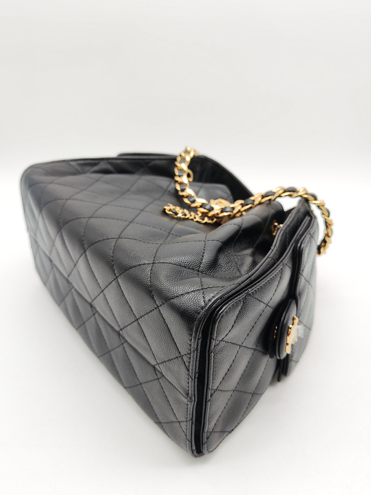 Chanel 25 Hobo Bag Small in Black Caviar Leather Shiny Gold Hardware Microchip (XX****28)