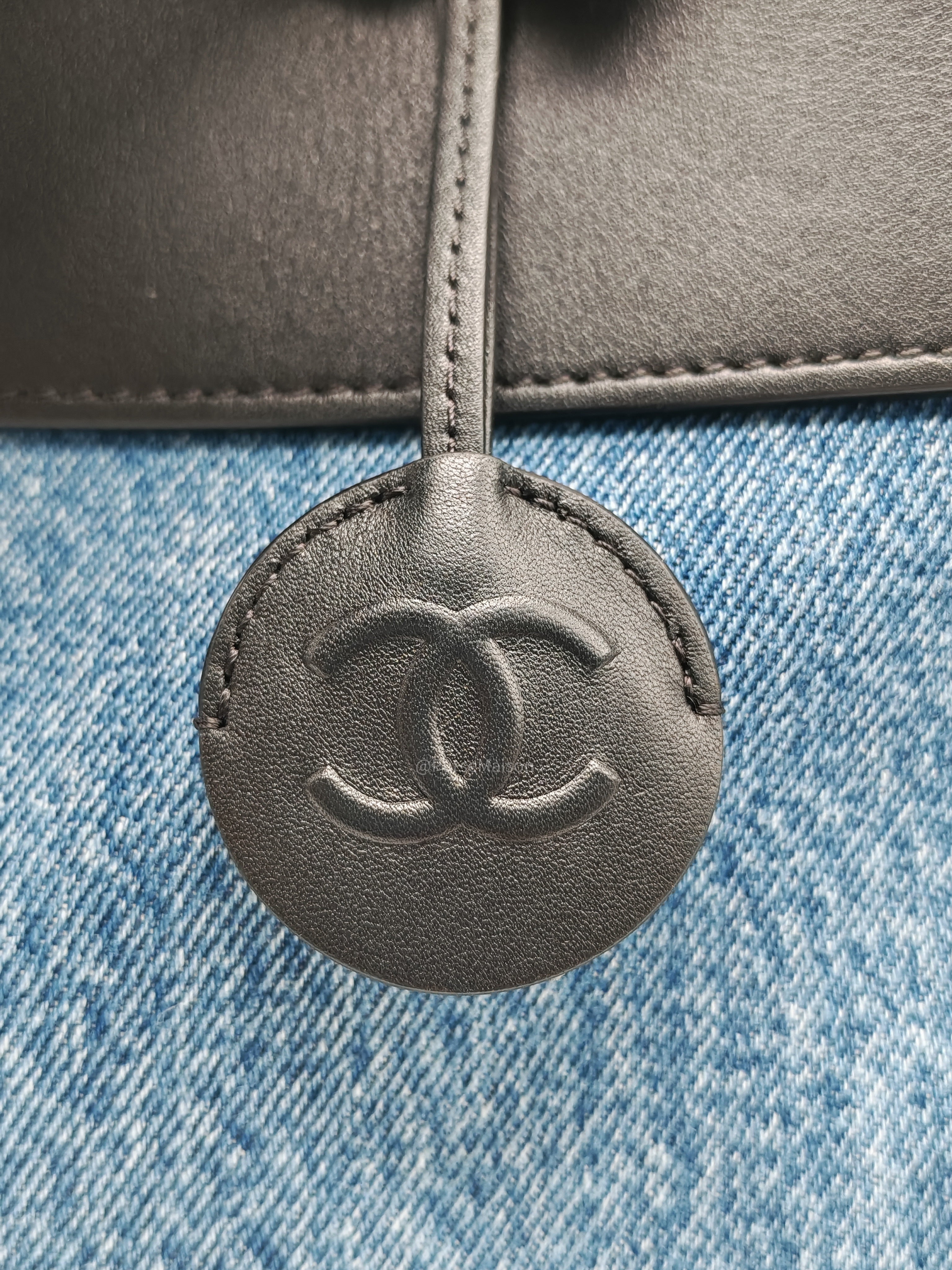 Chanel 26 Urban Essential Matthieu Blazy Large Tote Bag in Black Calfskin Leather and Denim Canvas Light Gold Hardware (Microchip)