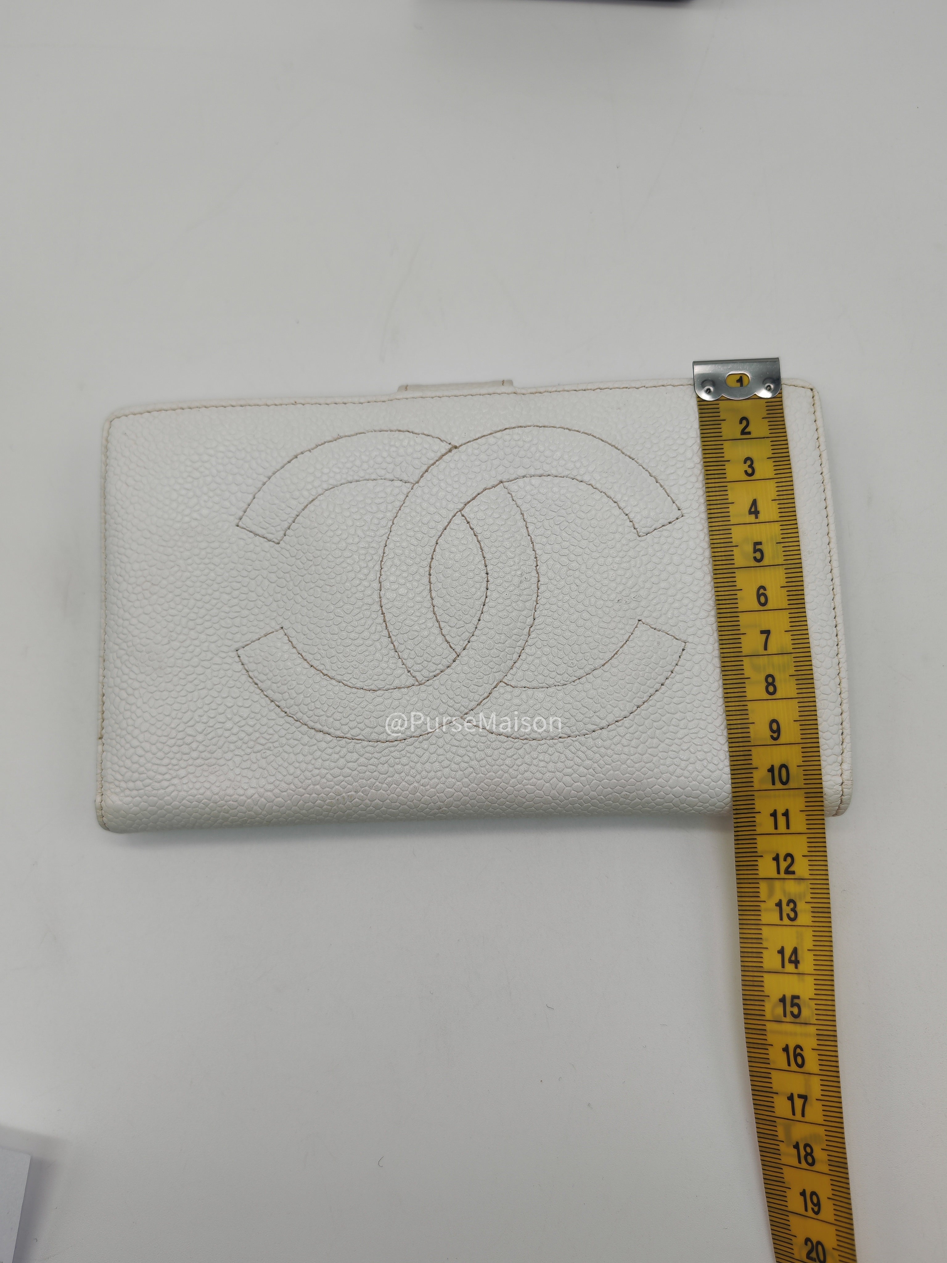 Chanel Timeless CC Long Bifold Wallet in White Caviar Leather and Gold Hardware Series 5
