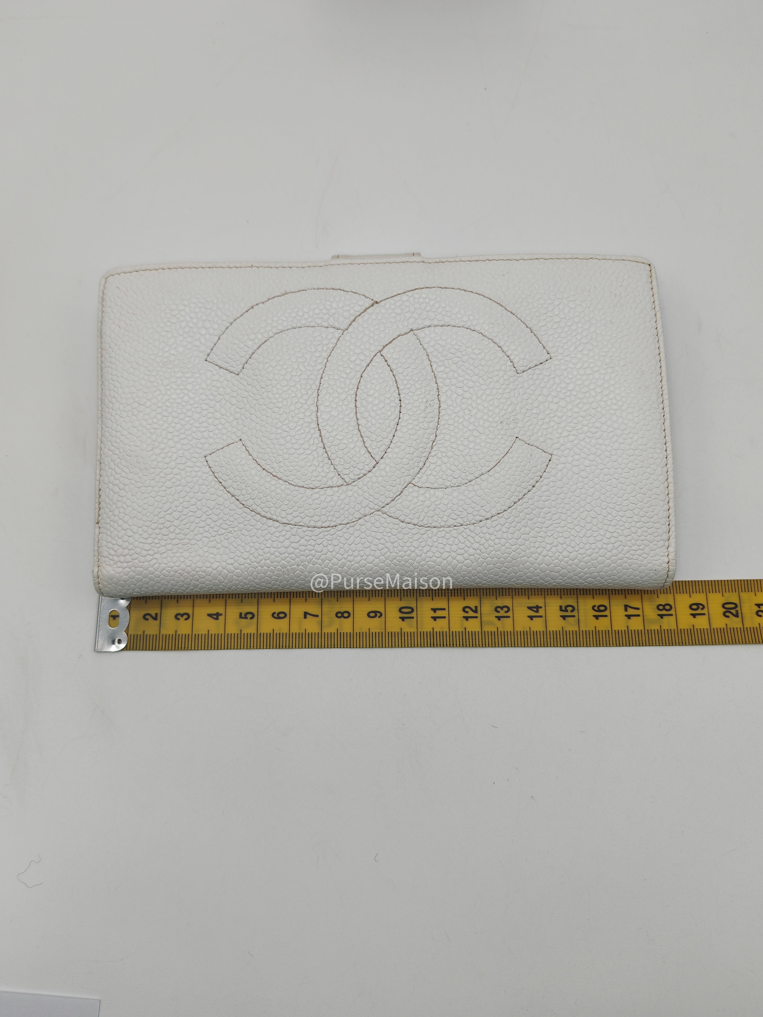 Chanel Timeless CC Long Bifold Wallet in White Caviar Leather and Gold Hardware Series 5