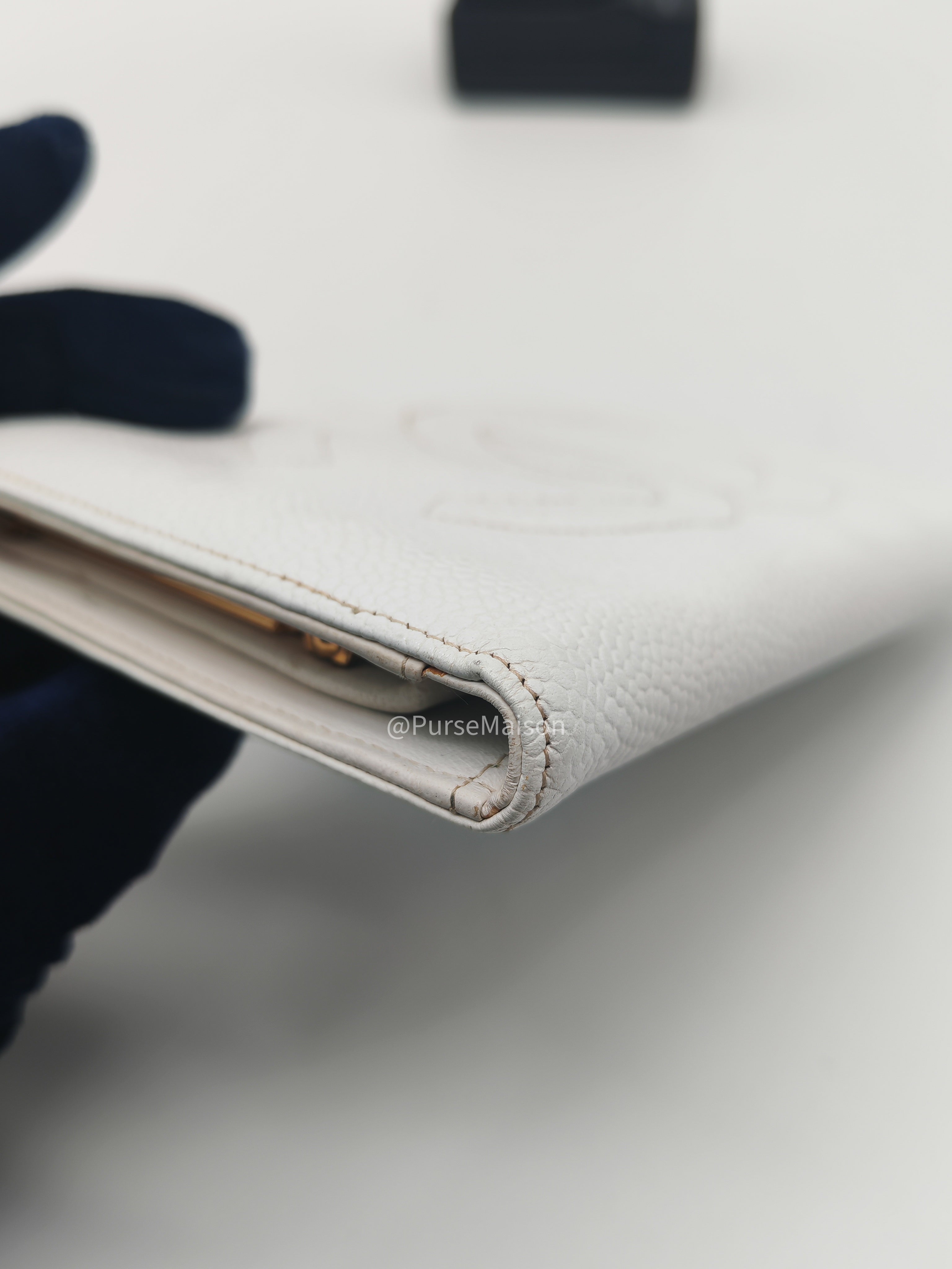 Chanel Timeless CC Long Bifold Wallet in White Caviar Leather and Gold Hardware Series 5