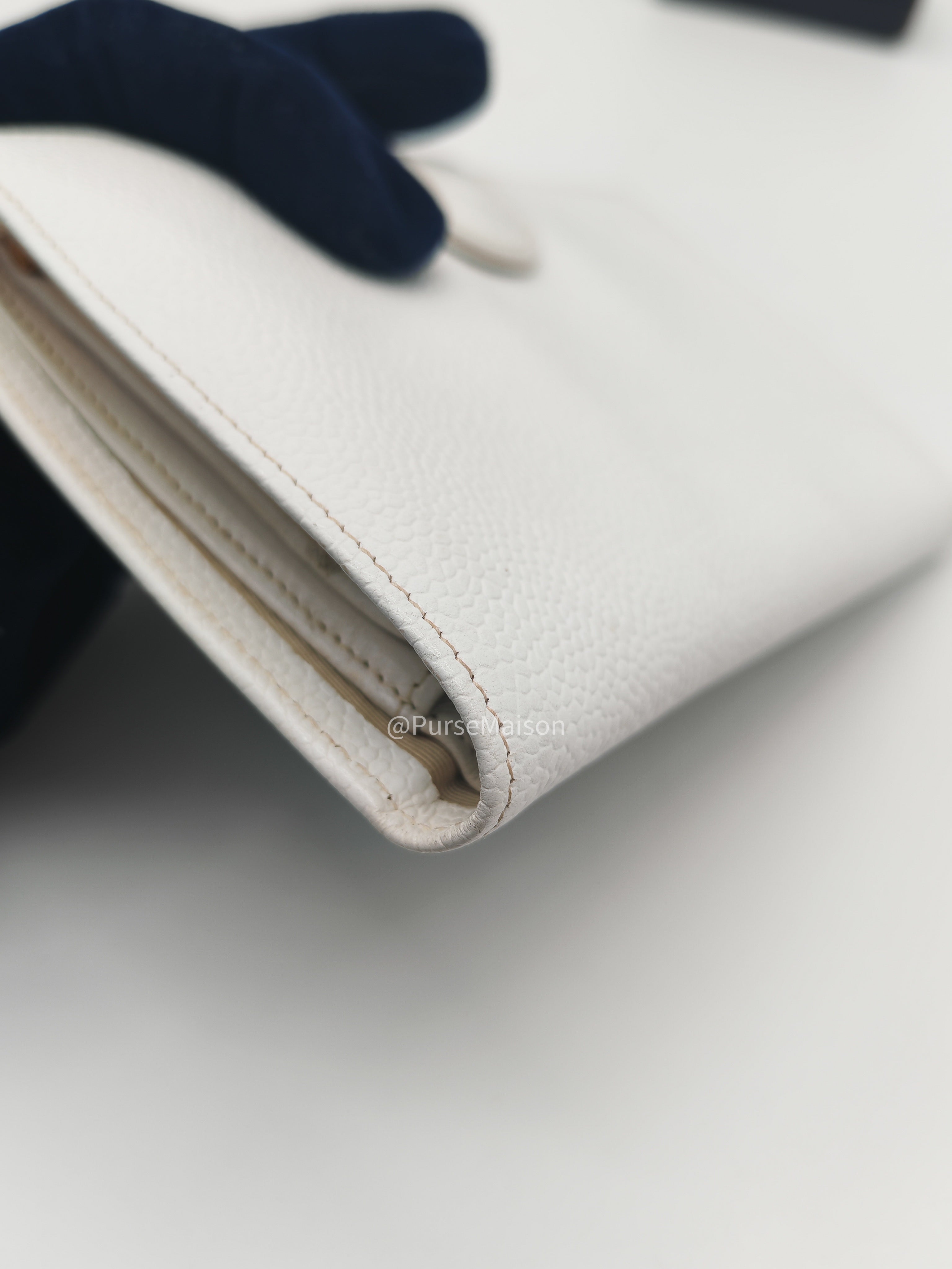 Chanel Timeless CC Long Bifold Wallet in White Caviar Leather and Gold Hardware Series 5