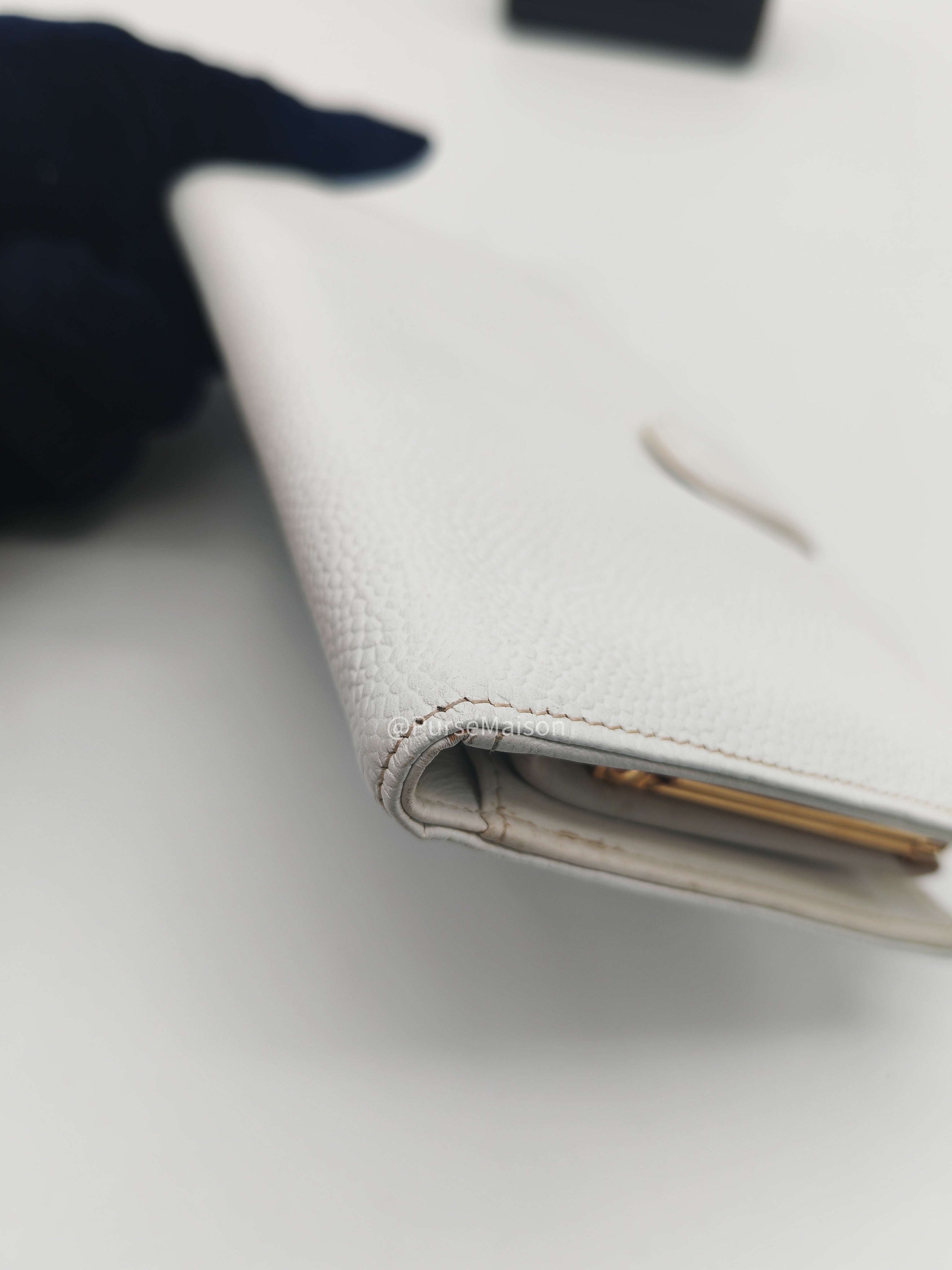 Chanel Timeless CC Long Bifold Wallet in White Caviar Leather and Gold Hardware Series 5