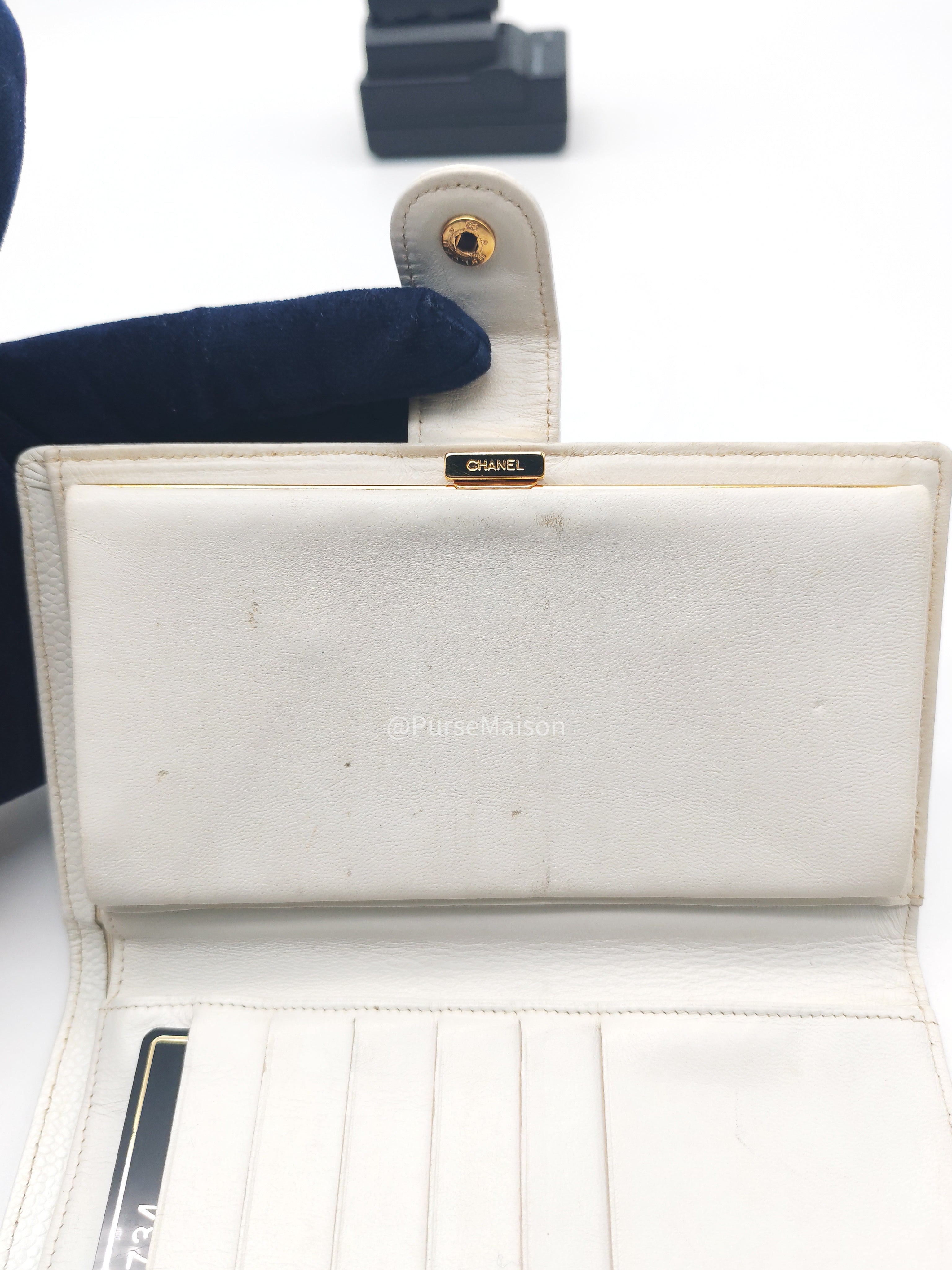 Chanel Timeless CC Long Bifold Wallet in White Caviar Leather and Gold Hardware Series 5