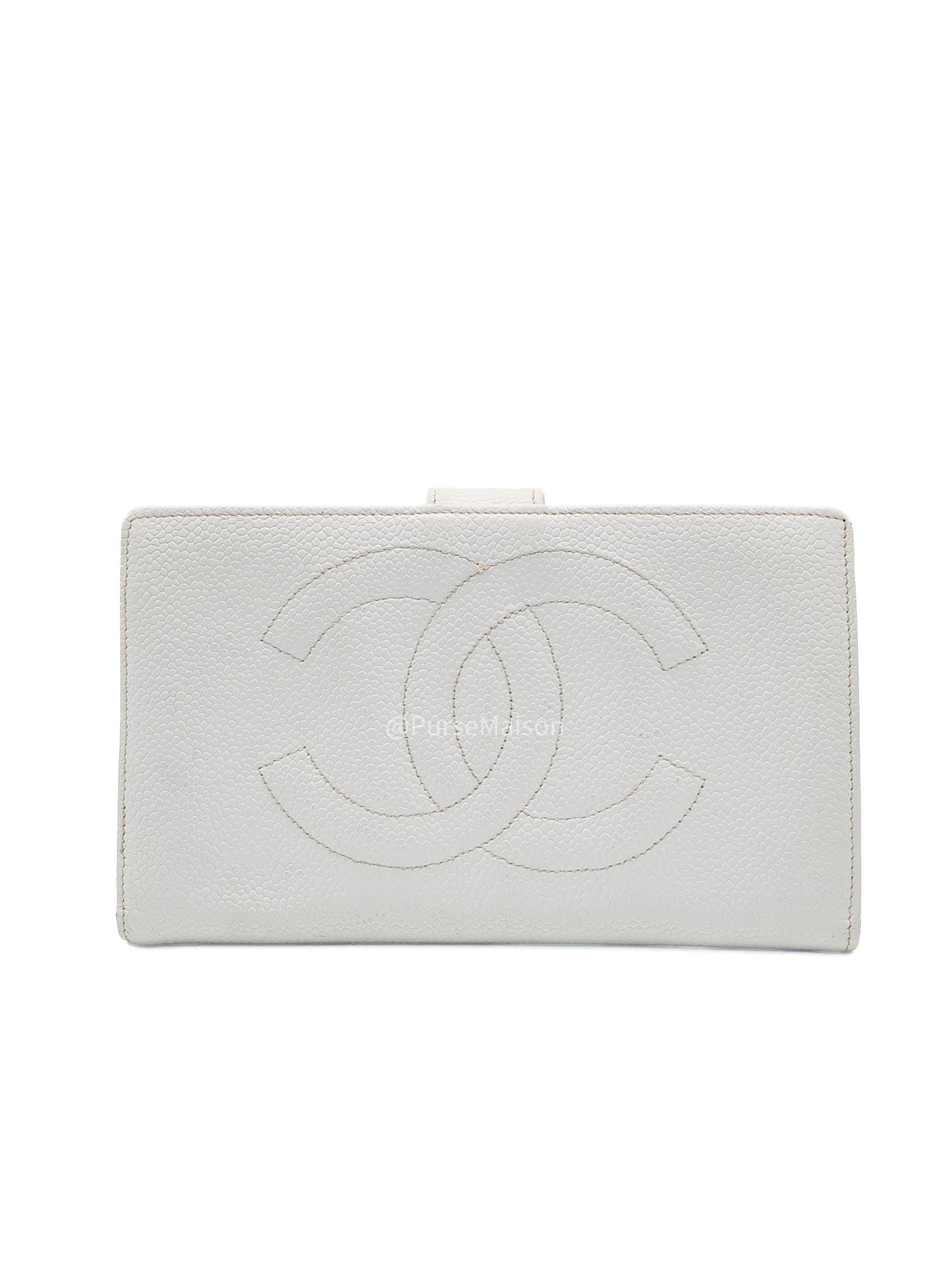 Chanel Timeless CC Long Bifold Wallet in White Caviar Leather and Gold Hardware Series 5