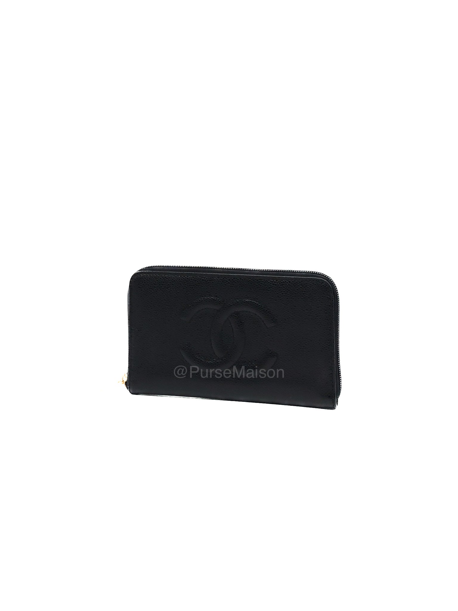 Chanel Timeless CC Zip Around Long Wallet in Black Caviar Leather and Gold Hardware Series 6