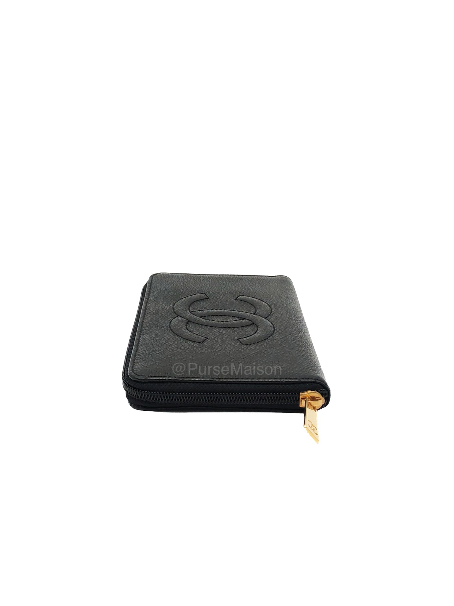 Chanel Timeless CC Zip Around Long Wallet in Black Caviar Leather and Gold Hardware Series 6