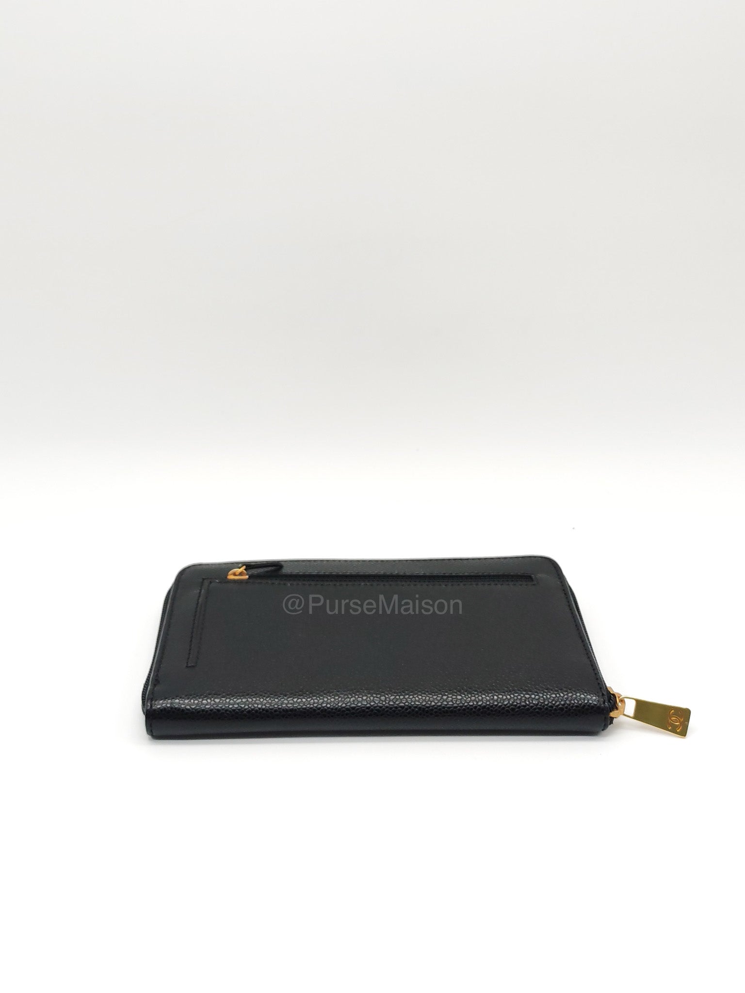 Chanel Timeless CC Zip Around Long Wallet in Black Caviar Leather and Gold Hardware Series 6