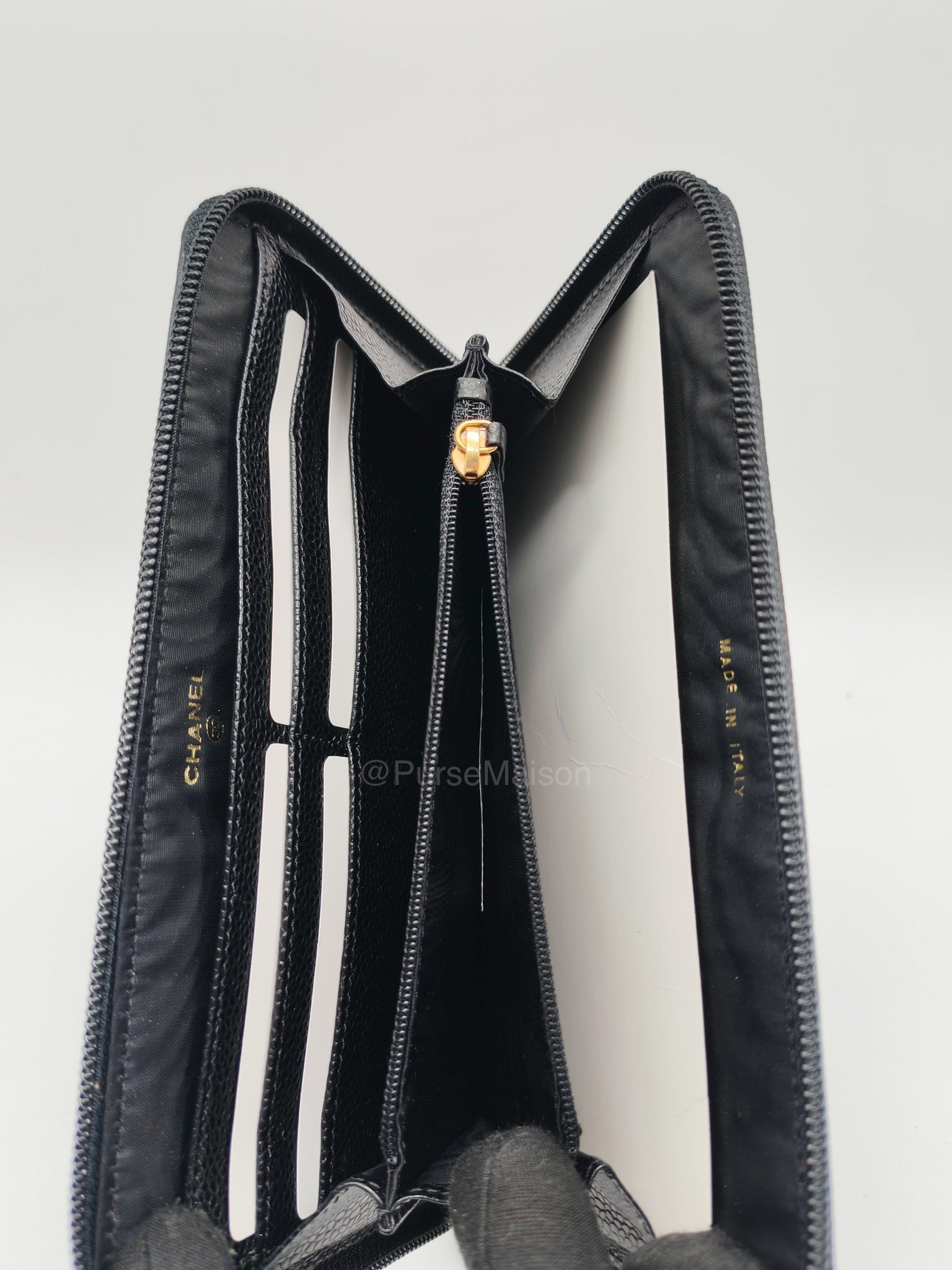 Chanel Timeless CC Zip Around Long Wallet in Black Caviar Leather and Gold Hardware Series 6