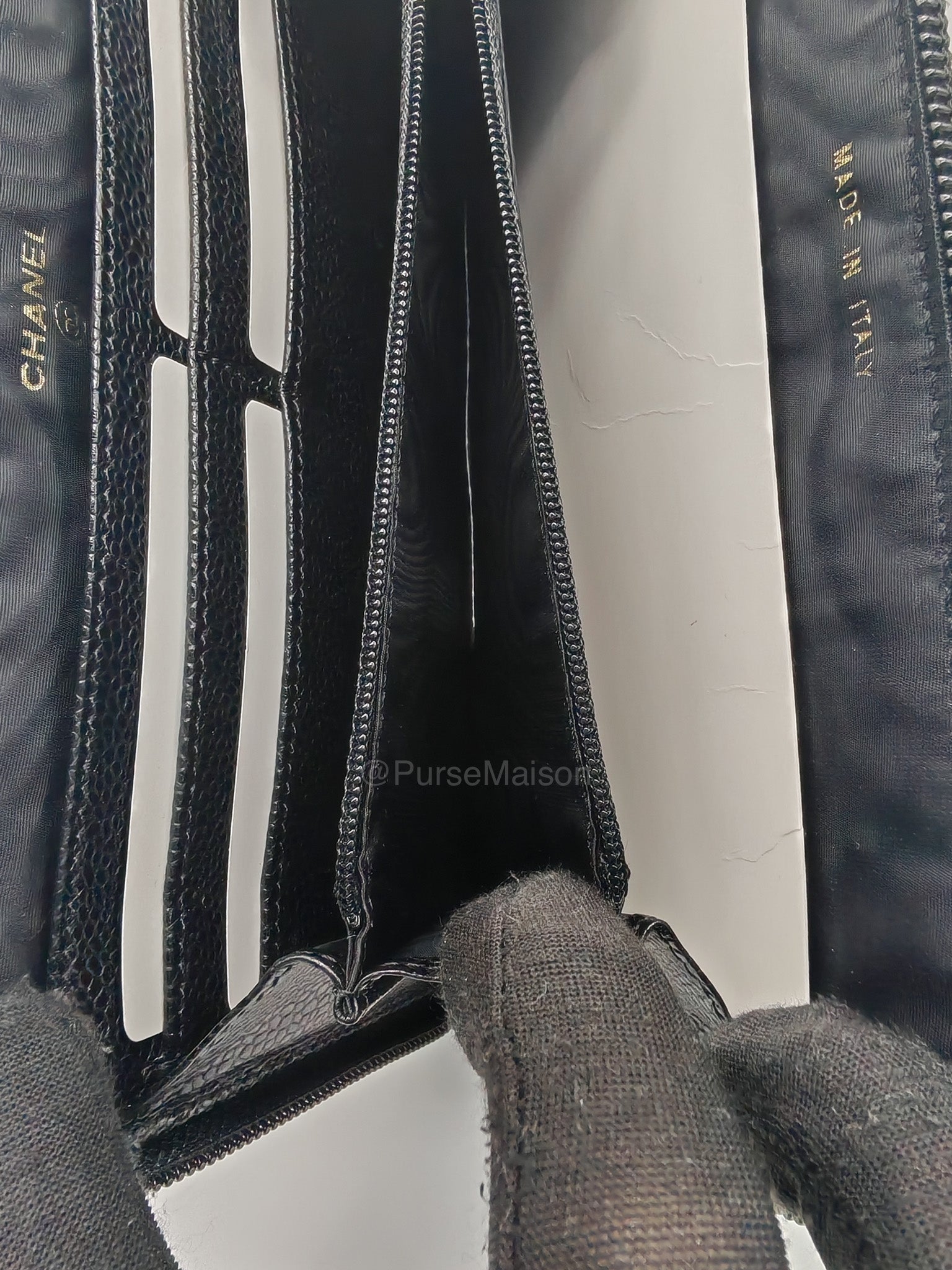 Chanel Timeless CC Zip Around Long Wallet in Black Caviar Leather and Gold Hardware Series 6