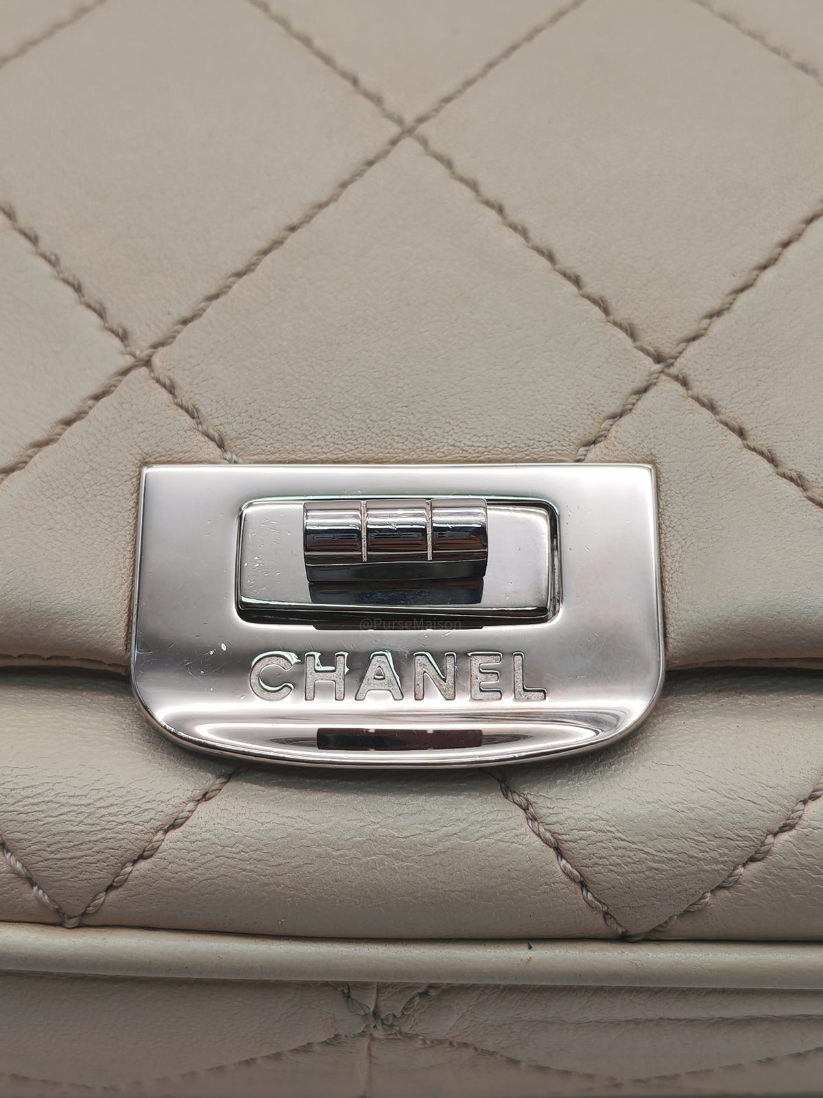 Chanel Vintage Ultimate Stitch 2.55 Reissue Flap Bag in Beige Cream Lambskin Leather Silver Hardware (Series 10)