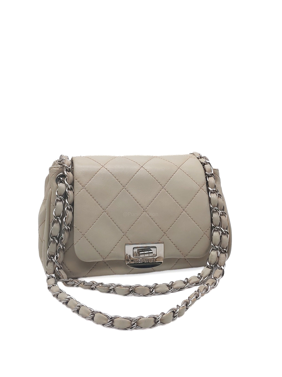 Chanel Vintage Ultimate Stitch 2.55 Reissue Flap Bag in Beige Cream Lambskin Leather Silver Hardware (Series 10)