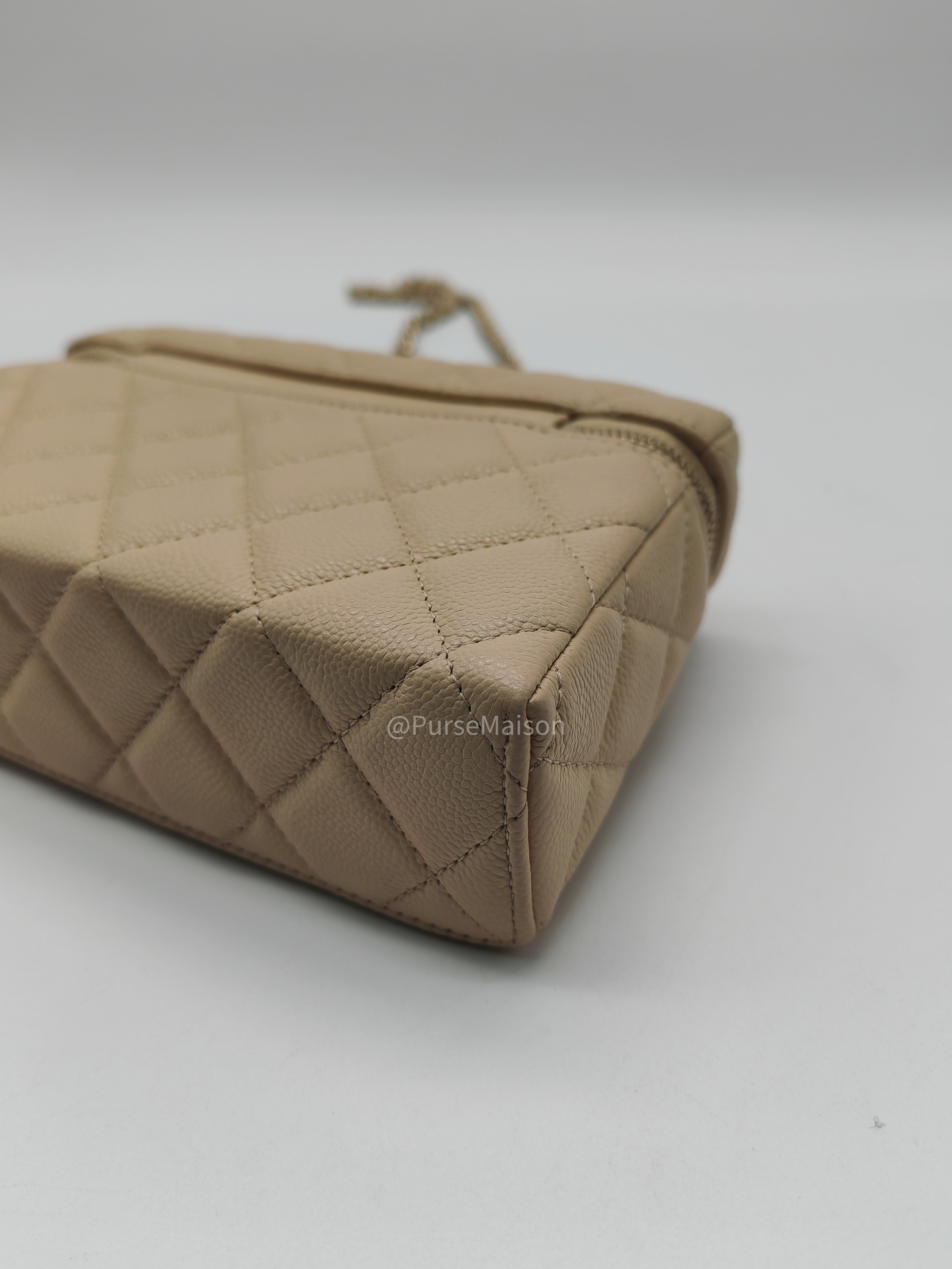 Chanel Top Handle Vanity Case in Light Beige Caviar Leather Light Gold Hardware (Microchip)
