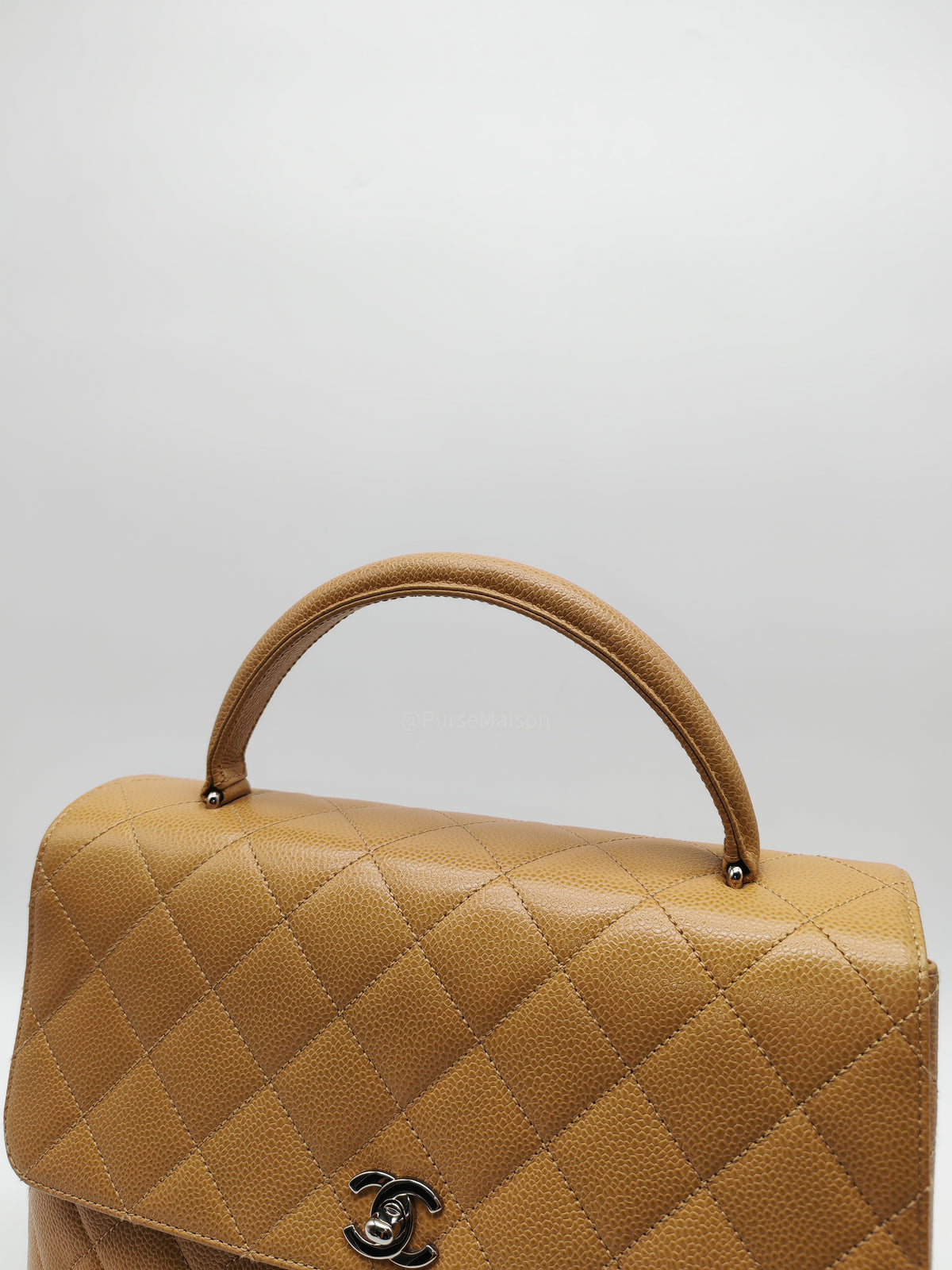 Chanel Kelly Vintage Top Handle Bag Large/Jumbo in Dark Beige Caviar Leather Silver Hardware (Series 6)