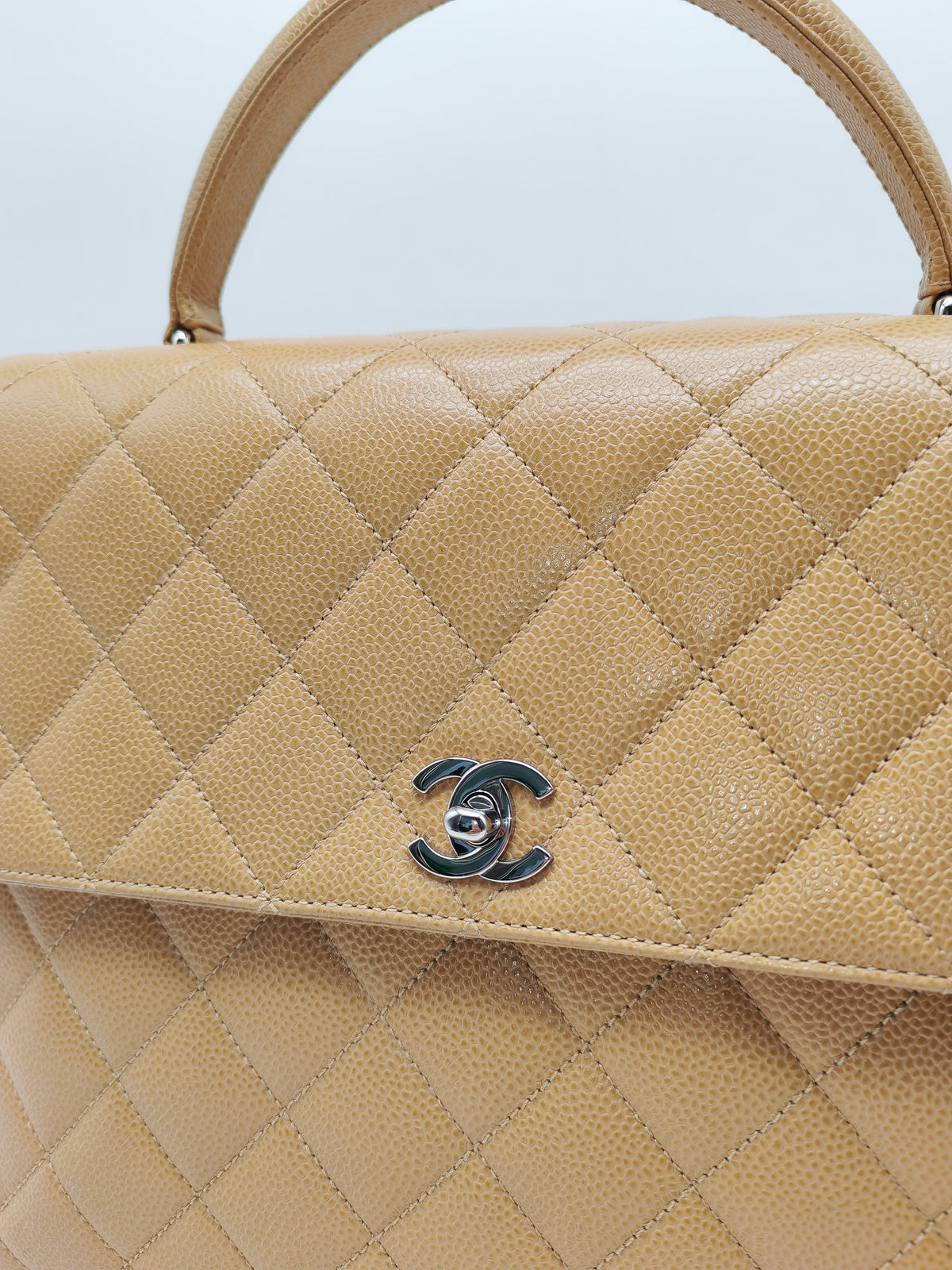Chanel Kelly Vintage Top Handle Bag Large/Jumbo in Dark Beige Caviar Leather Silver Hardware (Series 6)