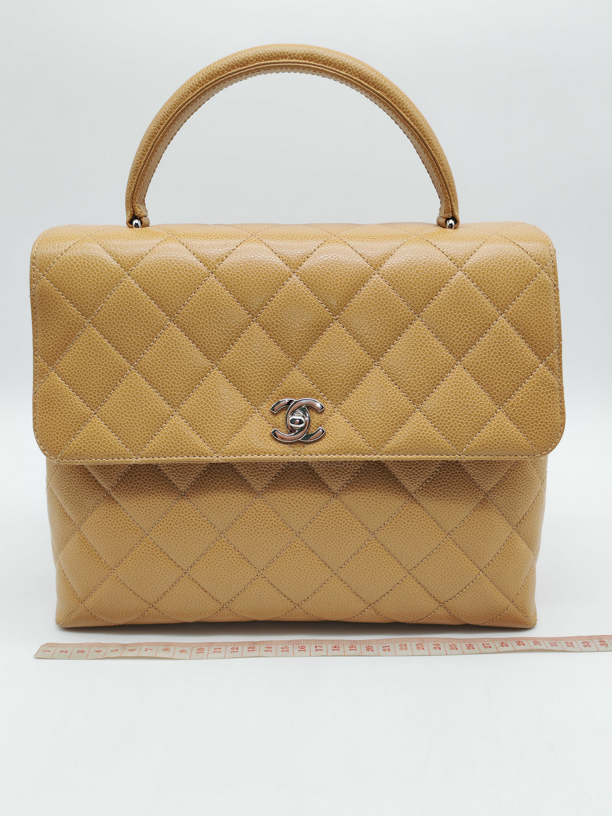 Chanel Kelly Vintage Top Handle Bag Large/Jumbo in Dark Beige Caviar Leather Silver Hardware (Series 6)