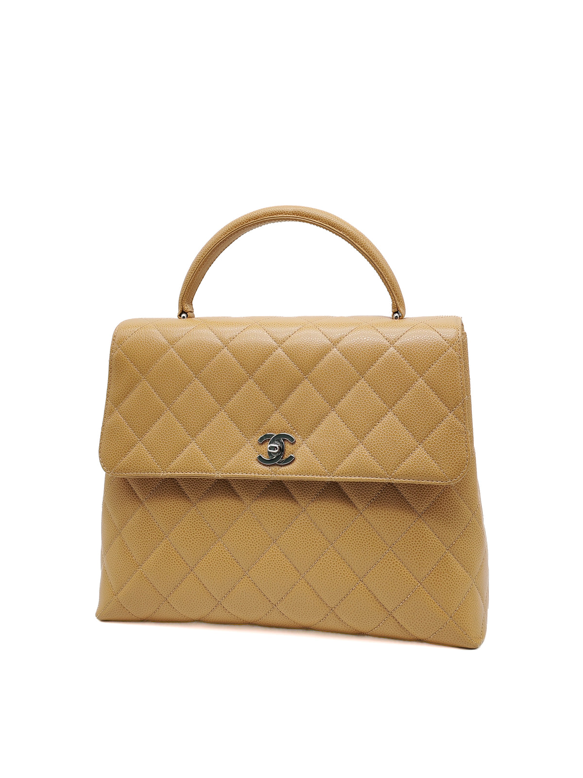 Chanel Kelly Vintage Top Handle Bag Large/Jumbo in Dark Beige Caviar Leather Silver Hardware (Series 6)