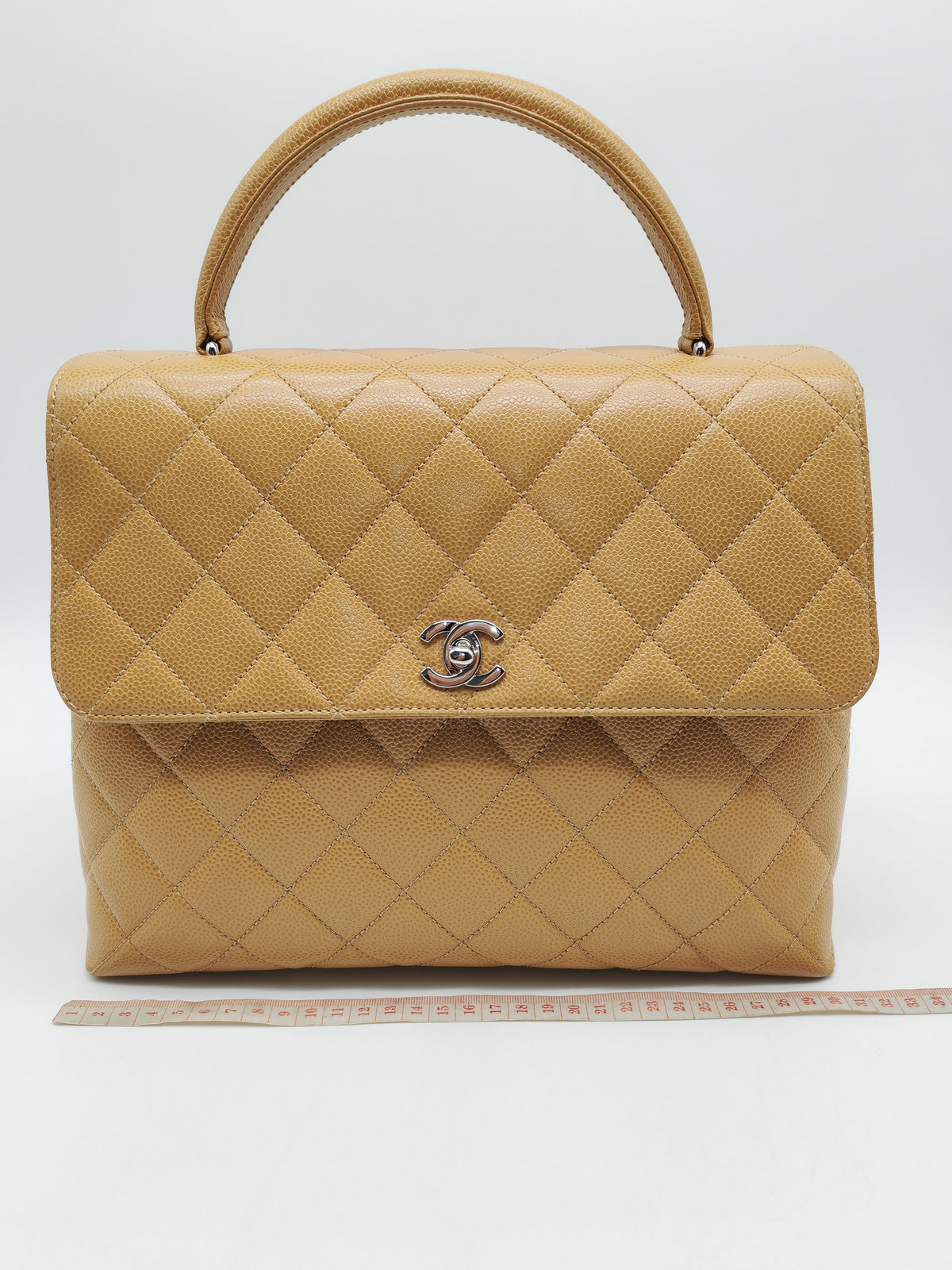 Chanel Kelly Vintage Top Handle Bag Large/Jumbo in Dark Beige Caviar Leather Silver Hardware (Series 6)