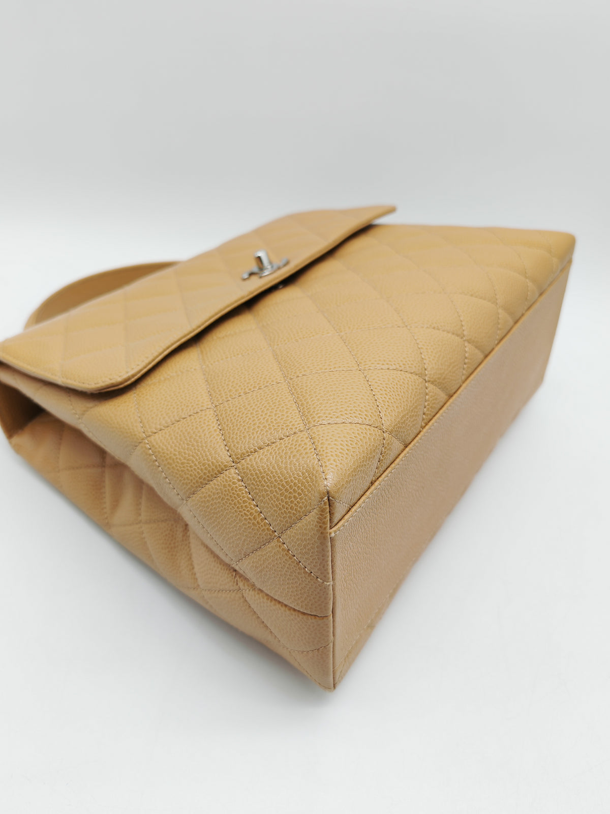 Chanel Kelly Vintage Top Handle Bag Large/Jumbo in Dark Beige Caviar Leather Silver Hardware (Series 6)