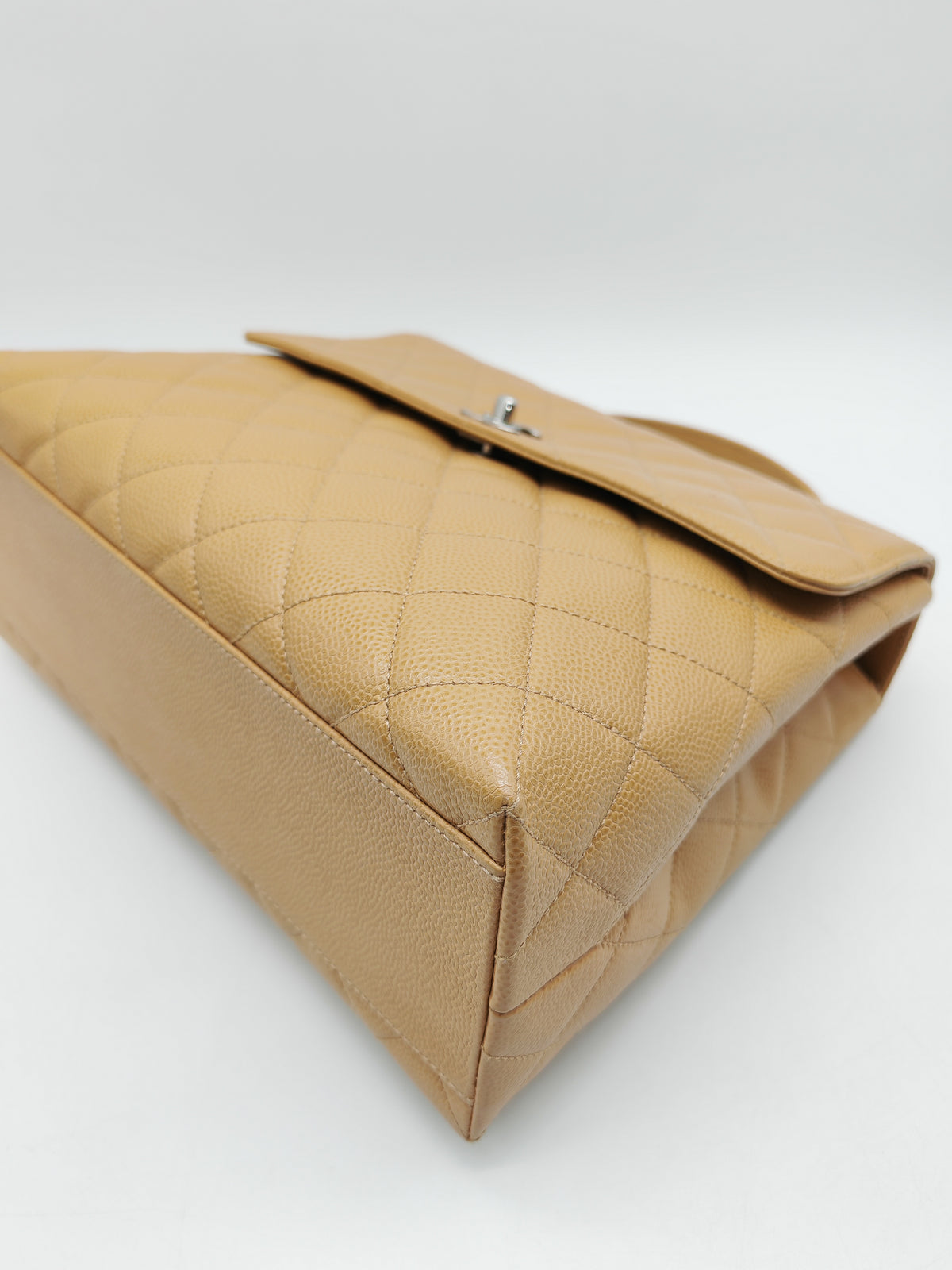 Chanel Kelly Vintage Top Handle Bag Large/Jumbo in Dark Beige Caviar Leather Silver Hardware (Series 6)