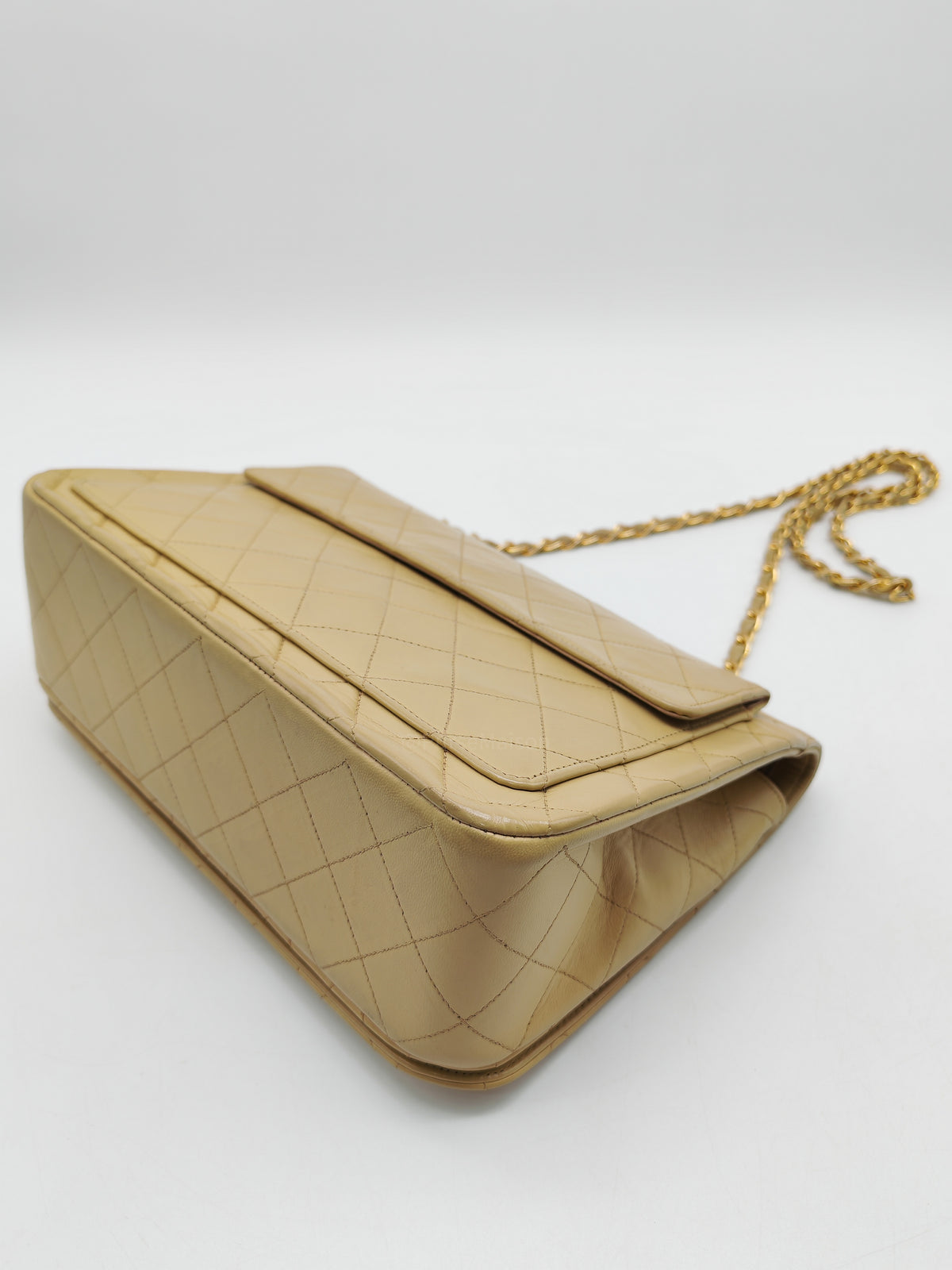 Chanel Vintage Timeless Classic Flap Bag in Beige Quilted Lambskin Leather and Gold Hardware Series 1
