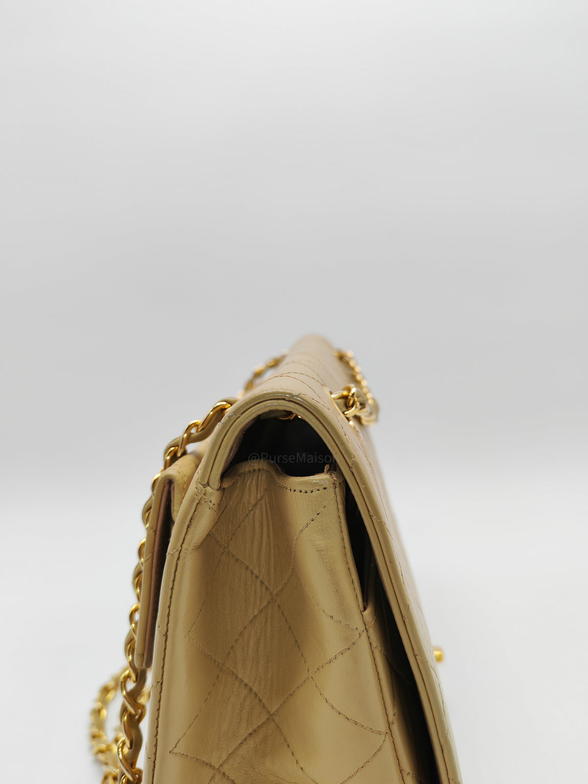 Chanel Vintage Timeless Classic Flap Bag in Beige Quilted Lambskin Leather and Gold Hardware Series 1