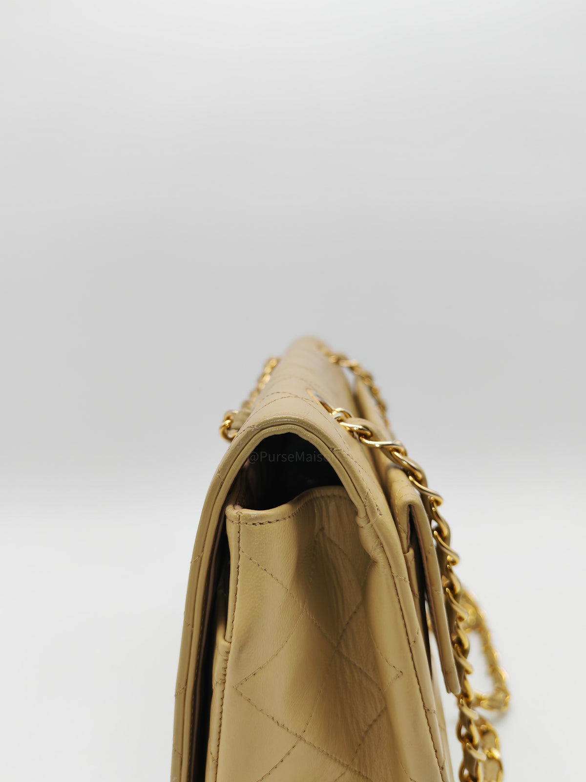 Chanel Vintage Timeless Classic Flap Bag in Beige Quilted Lambskin Leather and Gold Hardware Series 1