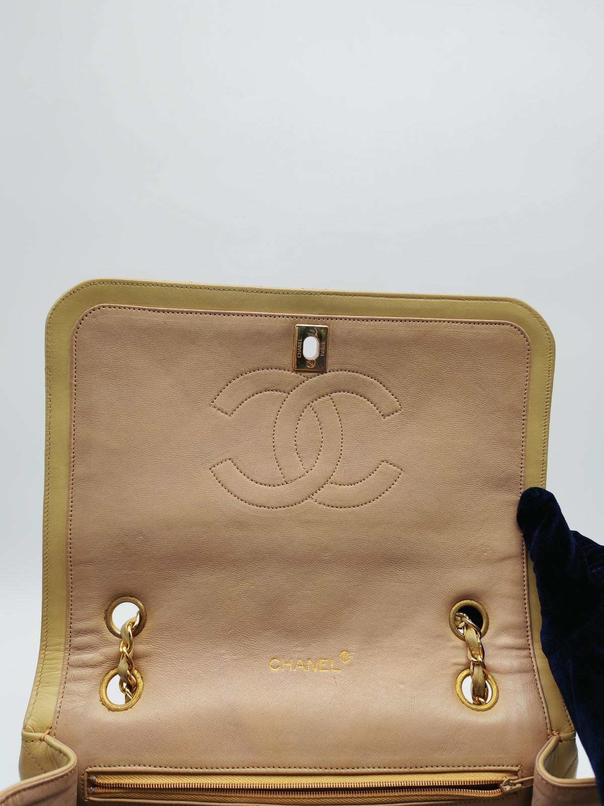 Chanel Vintage Timeless Classic Flap Bag in Beige Quilted Lambskin Leather and Gold Hardware Series 1