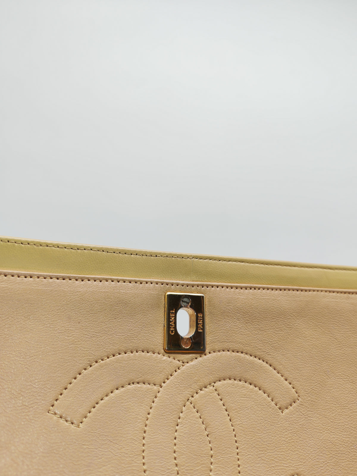 Chanel Vintage Timeless Classic Flap Bag in Beige Quilted Lambskin Leather and Gold Hardware Series 1