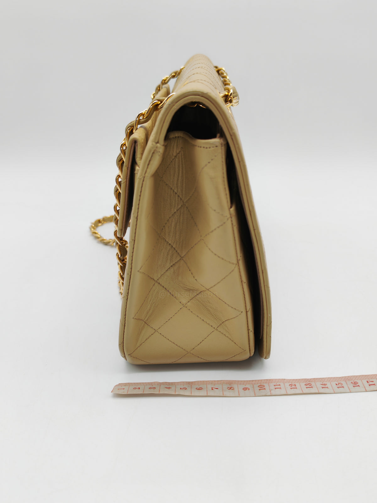 Chanel Vintage Timeless Classic Flap Bag in Beige Quilted Lambskin Leather and Gold Hardware Series 1