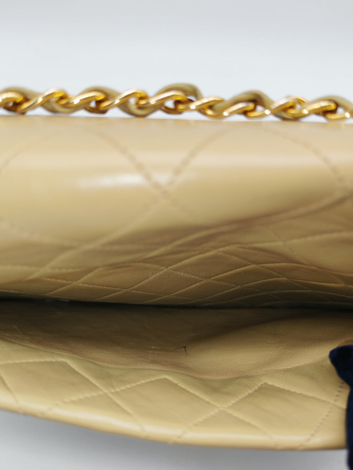 Chanel Vintage Timeless Classic Flap Bag in Beige Quilted Lambskin Leather and Gold Hardware Series 1