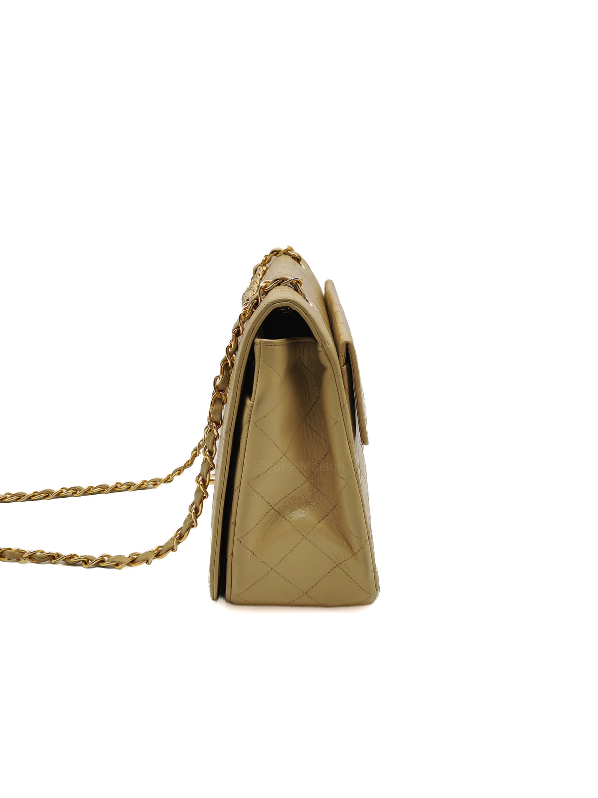 Chanel Vintage Timeless Classic Flap Bag in Beige Quilted Lambskin Leather and Gold Hardware Series 1