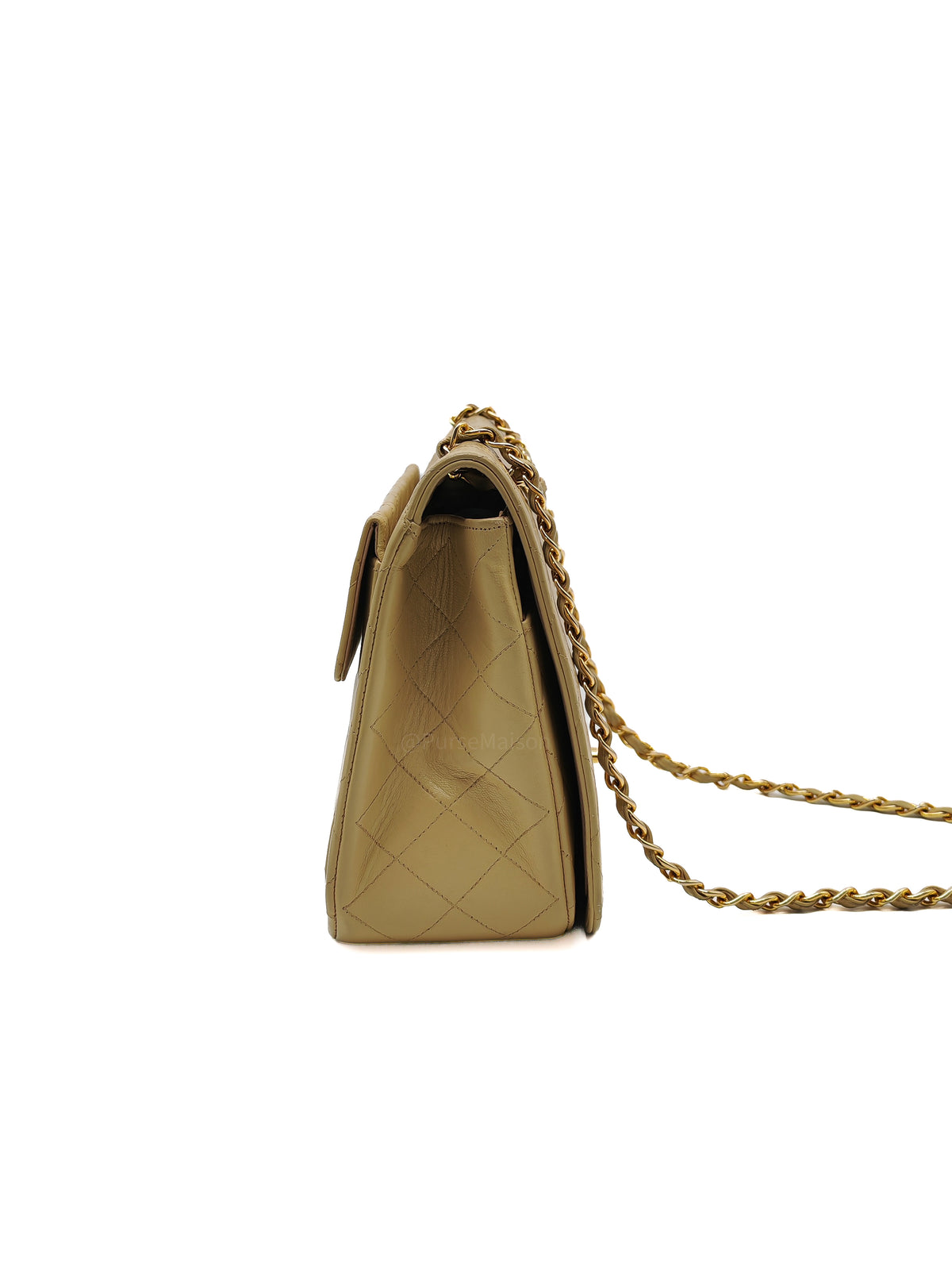 Chanel Vintage Timeless Classic Flap Bag in Beige Quilted Lambskin Leather and Gold Hardware Series 1