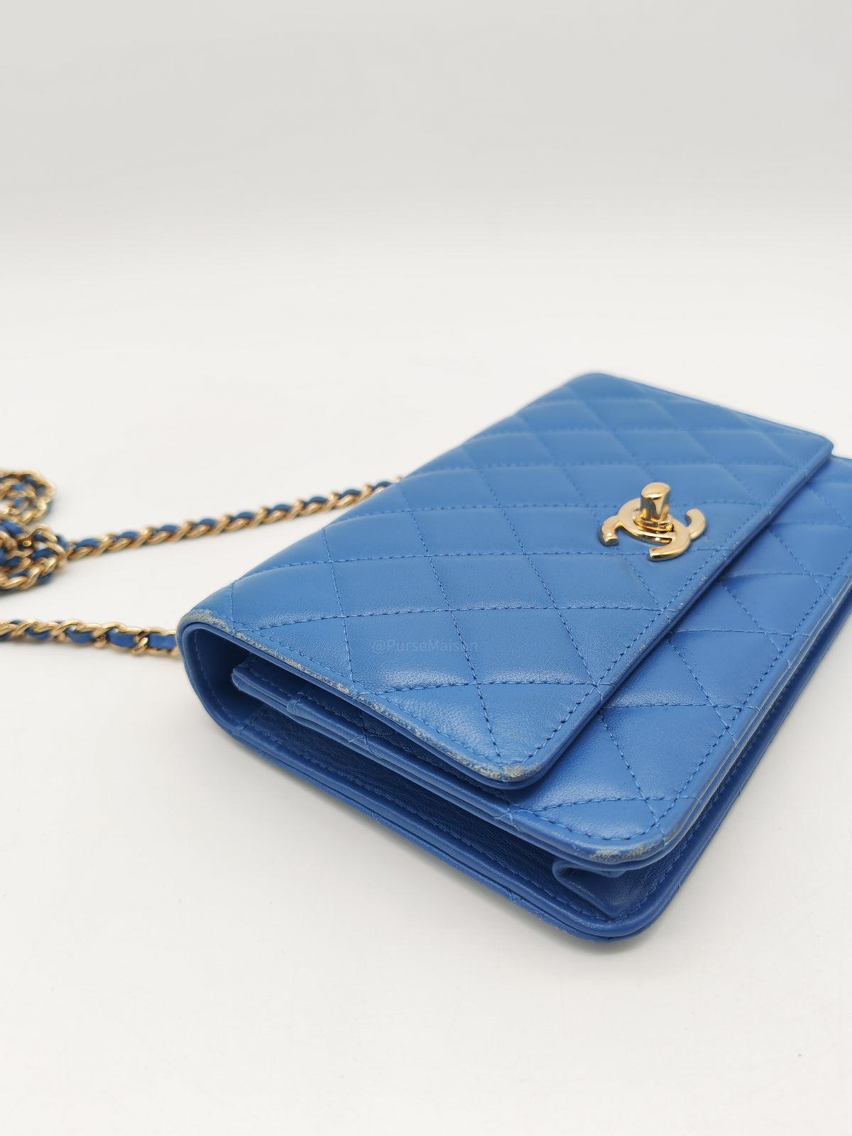 Chanel Trendy CC Wallet on Chain in Blue Lambskin Leather and Light Gold Hardware Series 27