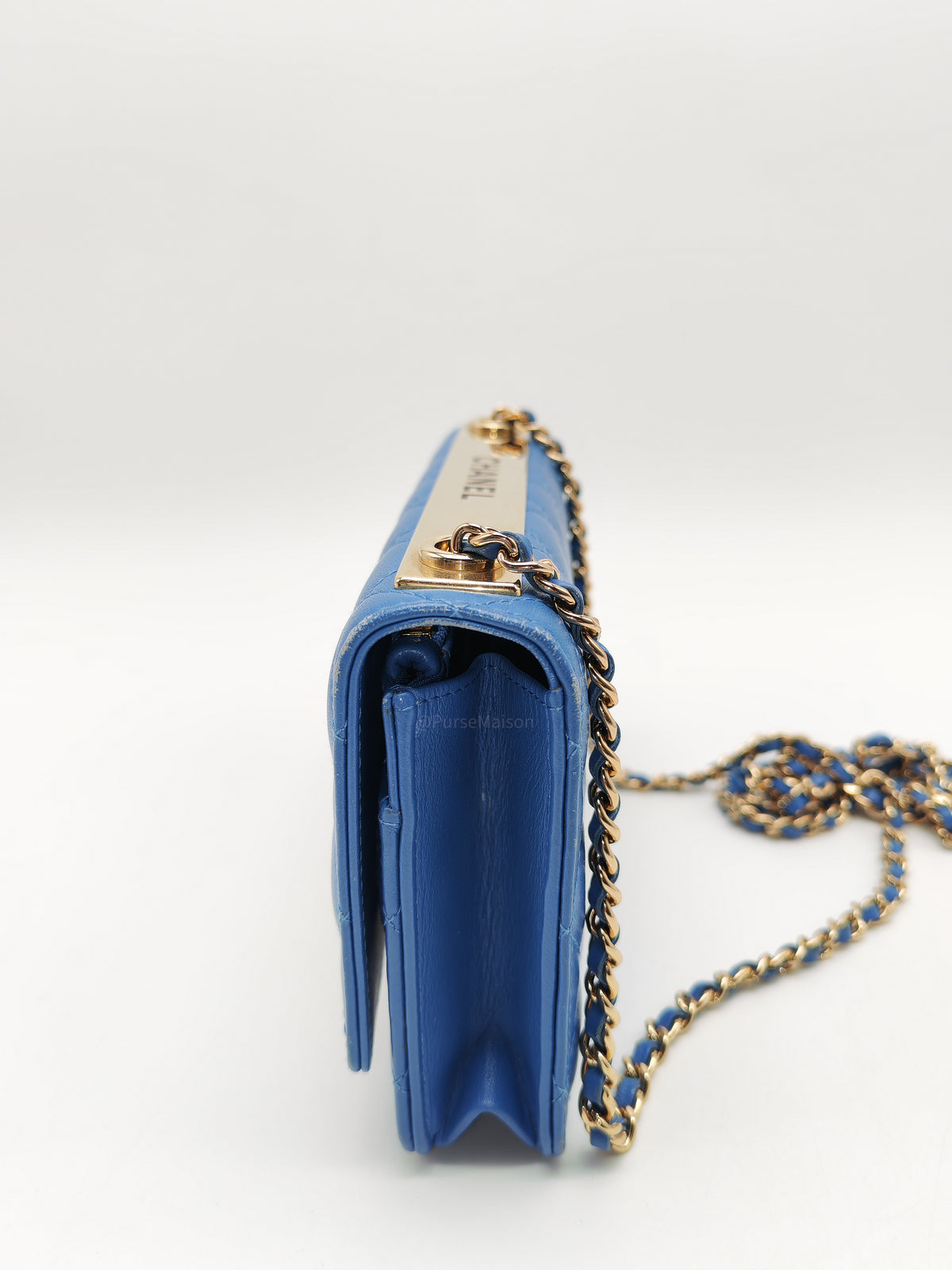 Chanel Trendy CC Wallet on Chain in Blue Lambskin Leather and Light Gold Hardware Series 27