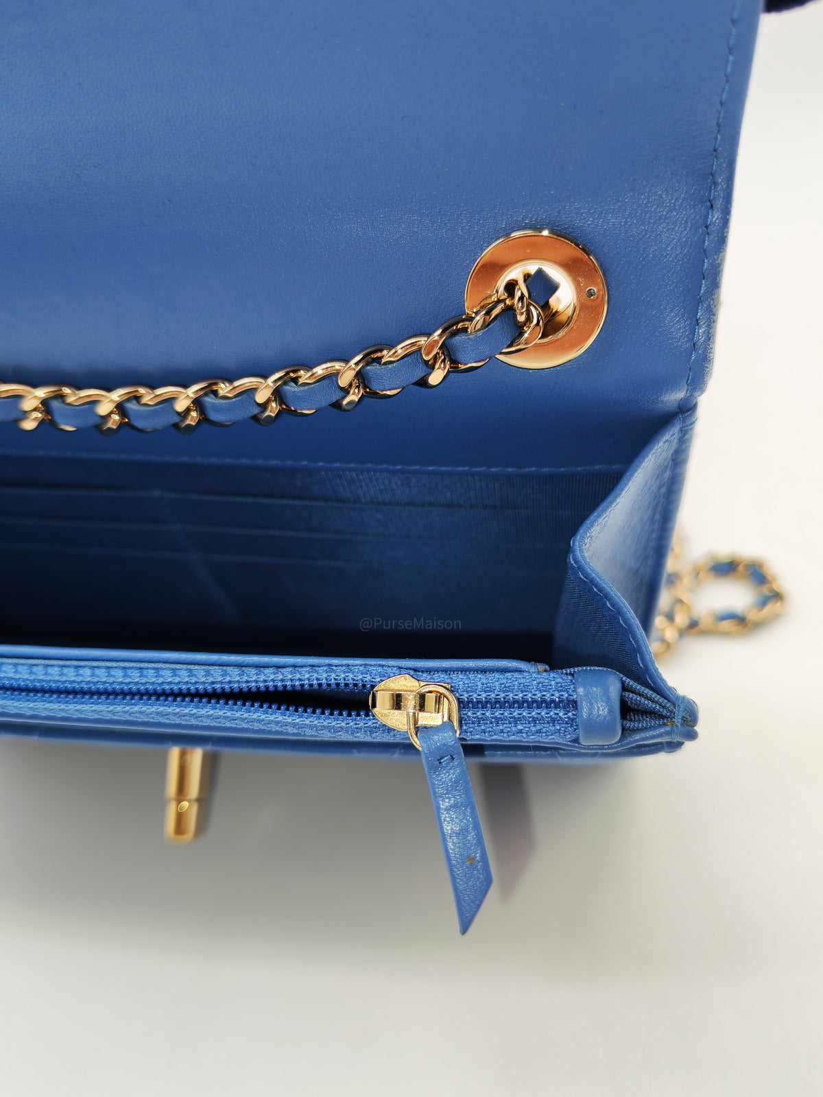 Chanel Trendy CC Wallet on Chain in Blue Lambskin Leather and Light Gold Hardware Series 27