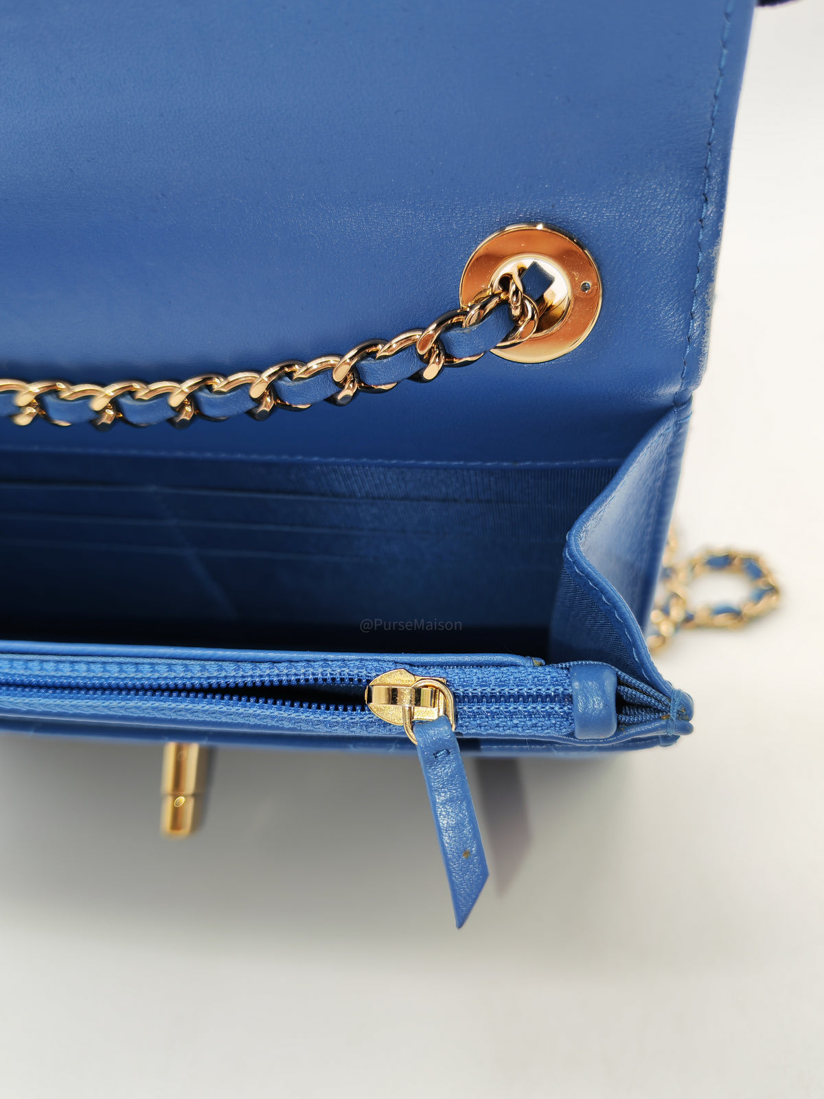 Chanel Trendy CC Wallet on Chain in Blue Lambskin Leather and Light Gold Hardware Series 27