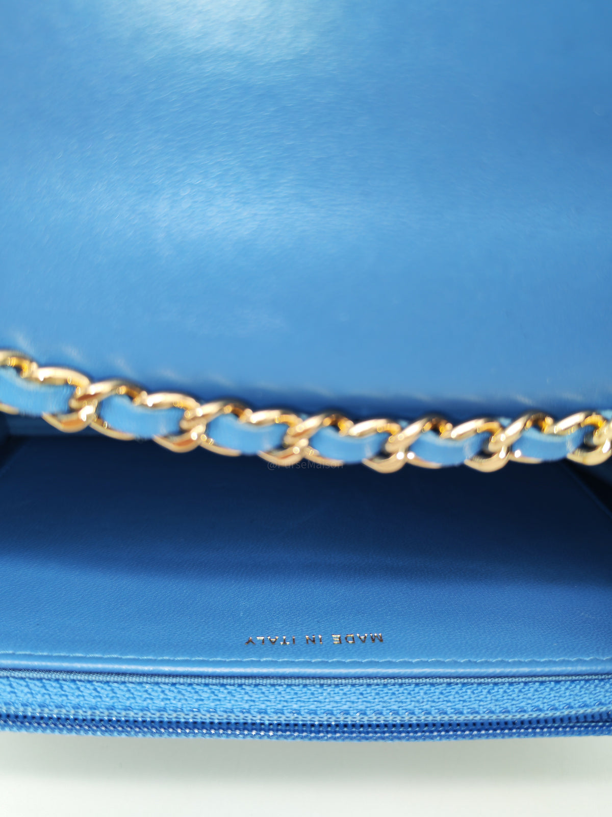 Chanel Trendy CC Wallet on Chain in Blue Lambskin Leather and Light Gold Hardware Series 27