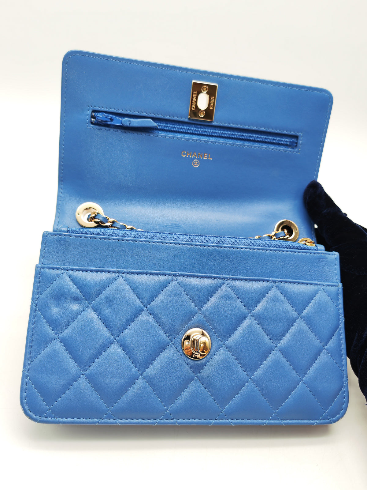 Chanel Trendy CC Wallet on Chain in Blue Lambskin Leather and Light Gold Hardware Series 27