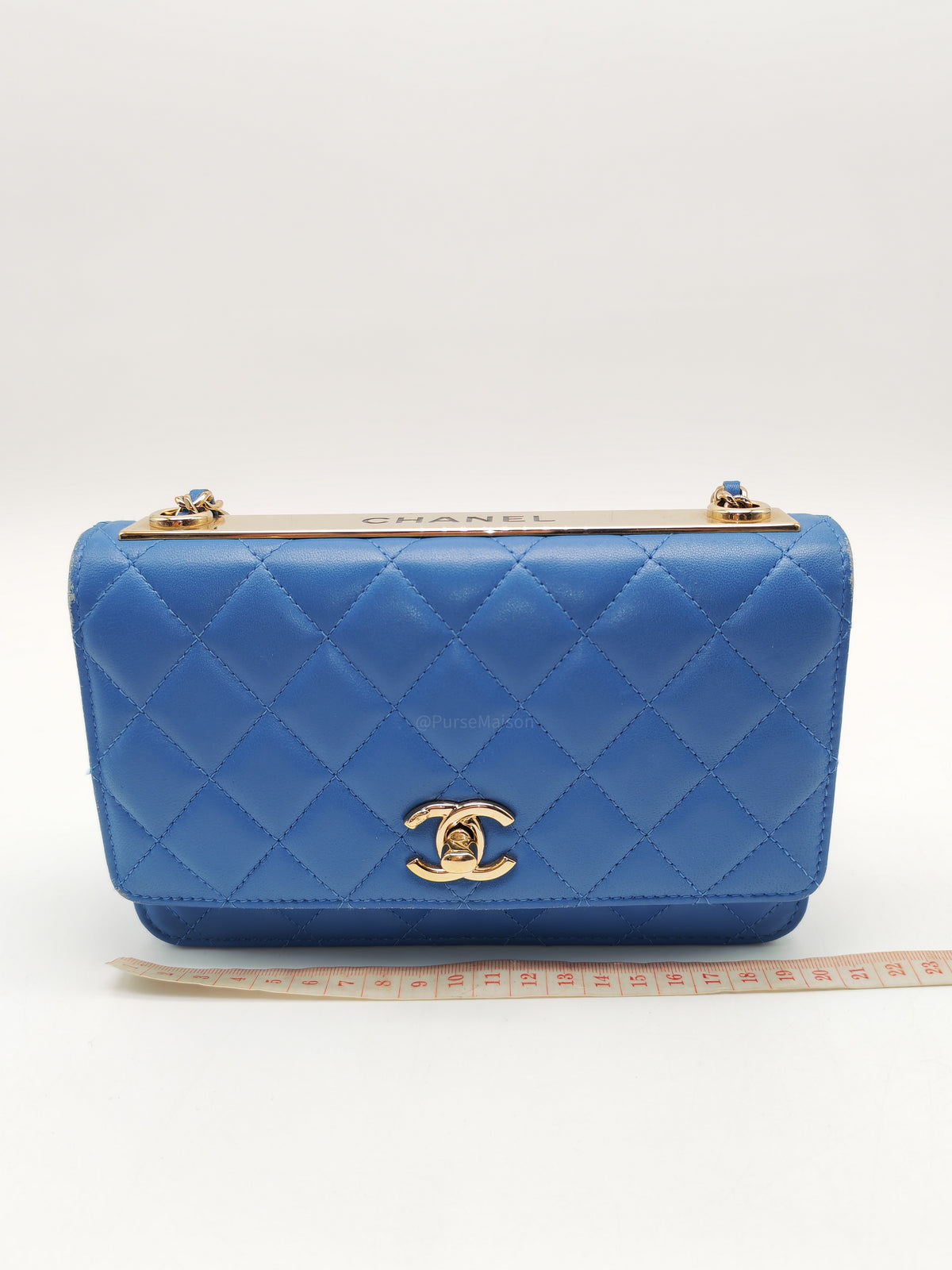 Chanel Trendy CC Wallet on Chain in Blue Lambskin Leather and Light Gold Hardware Series 27
