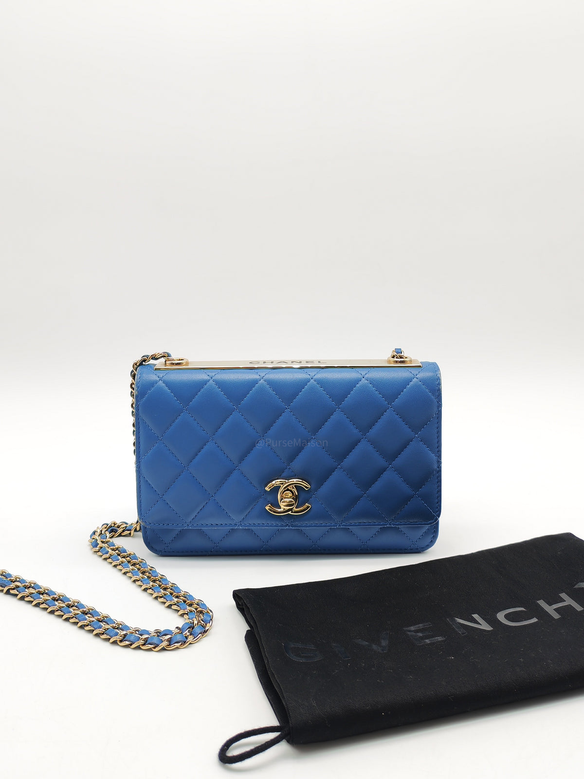 Chanel Trendy CC Wallet on Chain in Blue Lambskin Leather and Light Gold Hardware Series 27